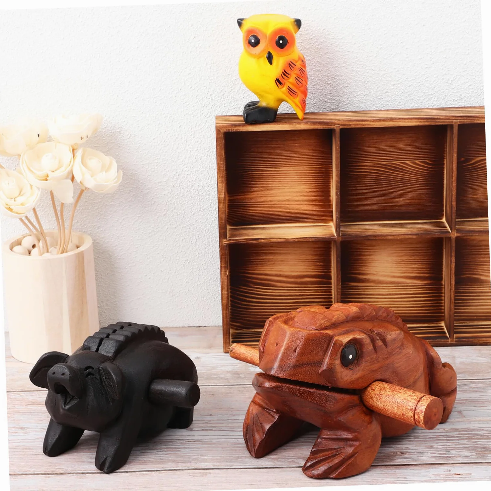 Mikinona 3pcs Animales De Sonido De Madera Decoración De Oficina Hogar Juguete Educativo Instrumento Musical