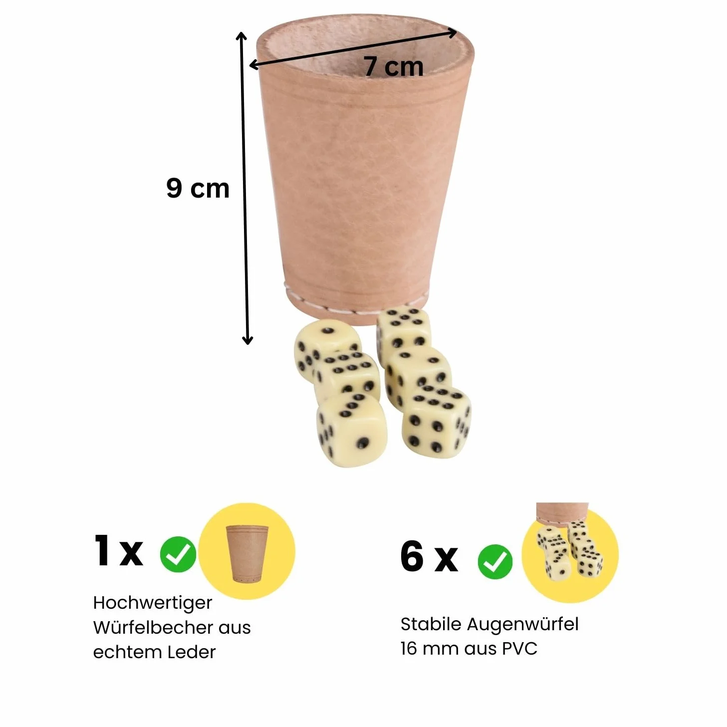 GICO Cubilete Jugete Juego de Dados de Cuero con 6 Dados 6 Caras - 5902