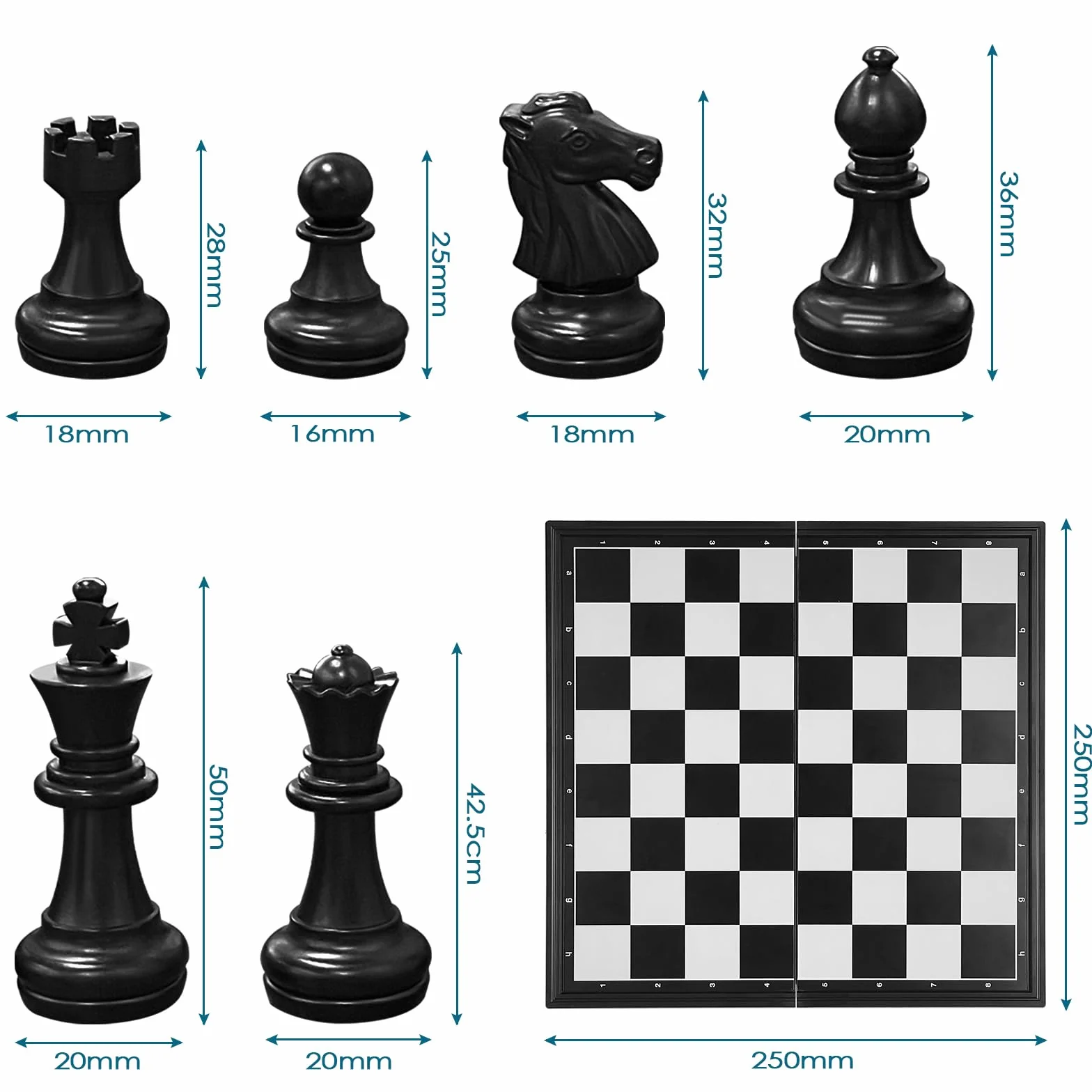 Fousenuk Ajedrez Magnetico Plegable, Tablero de Viaje Portatil de Rompecabezas, Piezas Ajedrez, Chess Niños, Juego Infantil y Adultos (Negro, Blanco) 25 × 25 cm