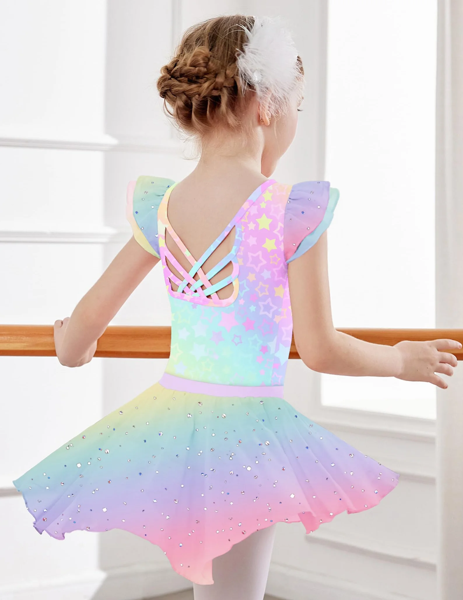 Arshiner Vestido Ballet Niñas 2-9 Años Manga Corta Algodón Purpurina Tutú