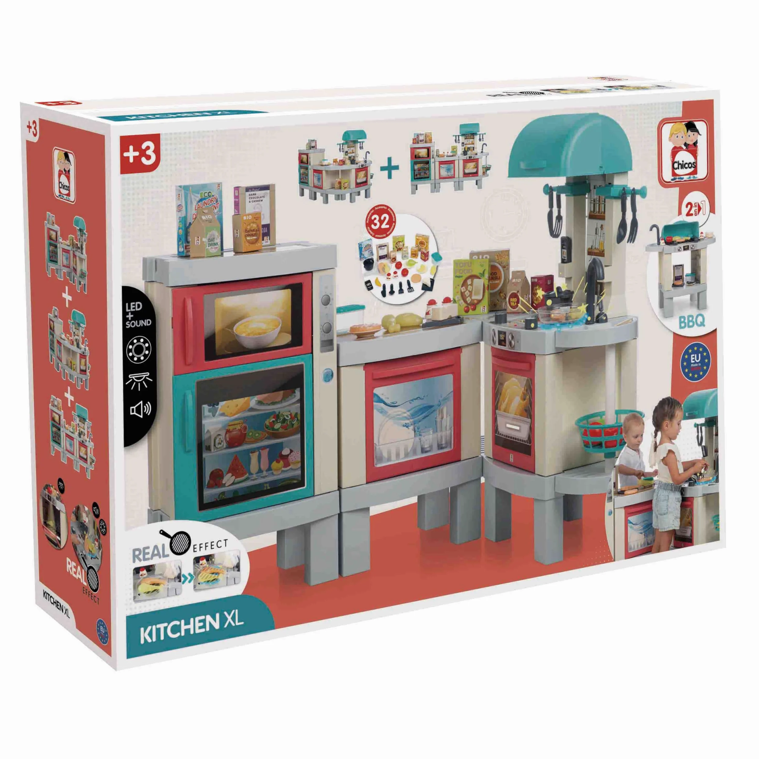 Chicos - Cocina de Juguete 3en1 Kitchen XL | Cocinita Infantil con Luces, Sonidos y Efecto Real | Barbacoa Transformable, 31 Accesorios, Tecnología Fotocromática | Niños 3 4 5 Años (85124)
