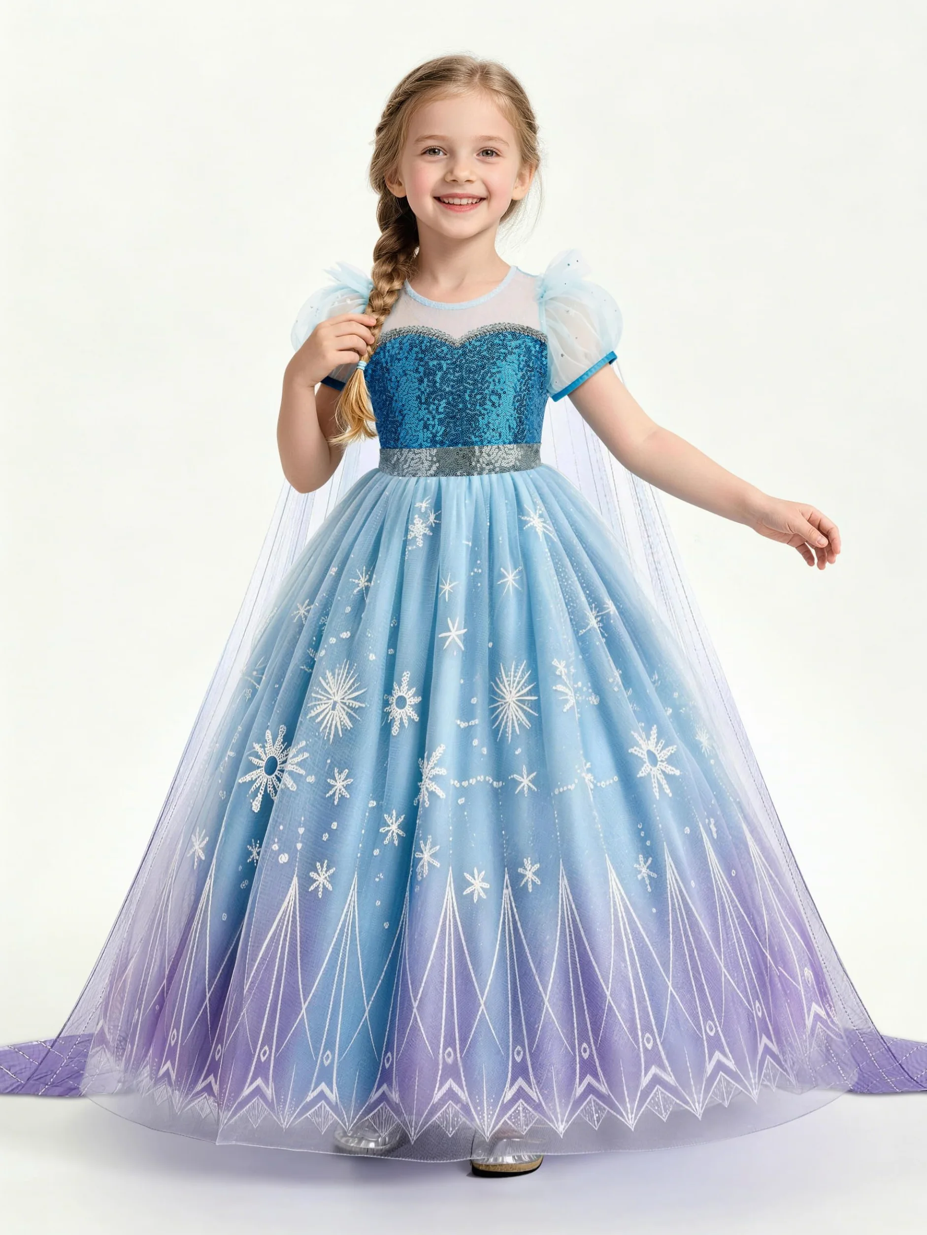 Disfraz de niña, sincronización con Bluetooth, aplicación musical, funcionalidad, vestido de princesa, con peluca, corona, collar, cetro, RGB LED luminoso, vestido de princesa de fiesta para Halloween
