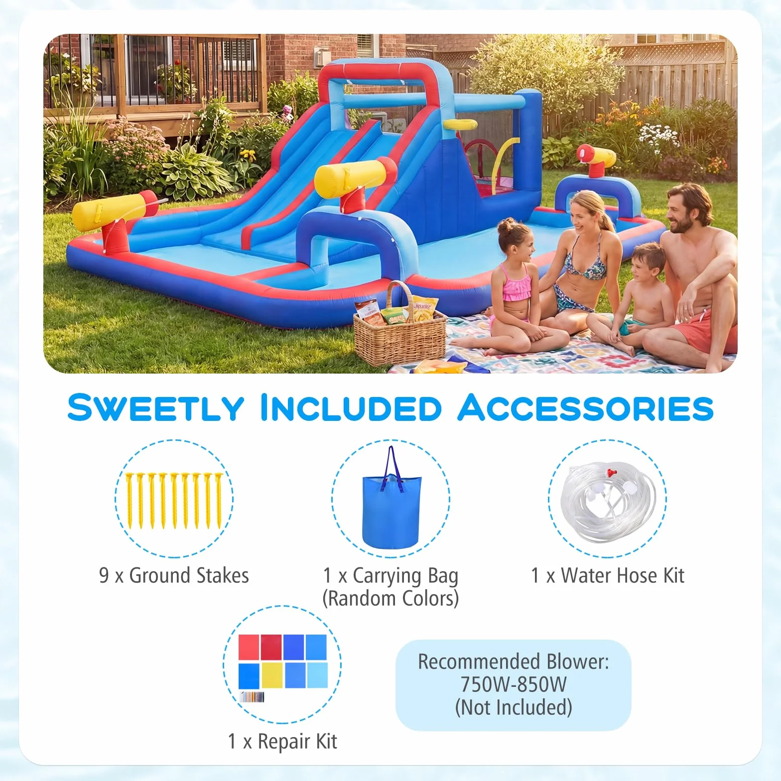 GOPLUS Castillo Hinchable, Castillo Inflable 2 en 1 con Pared de Escalada, Cañones, Piscina de Chapoteo y Tobogán Acuático, Casa de Saltos Infantil para Interior y Exterior, Soplador No Incluido