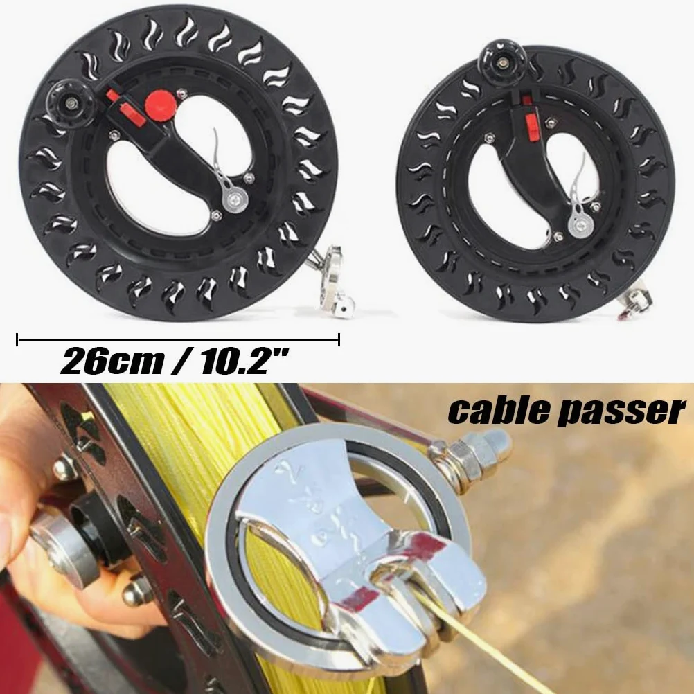 Carrete de cometa, freno antirretroceso, gran rodamiento, rueda de cometa con línea, bloqueable, kits de vuelo de cometa al aire libre, para niños y adultos (negro A)