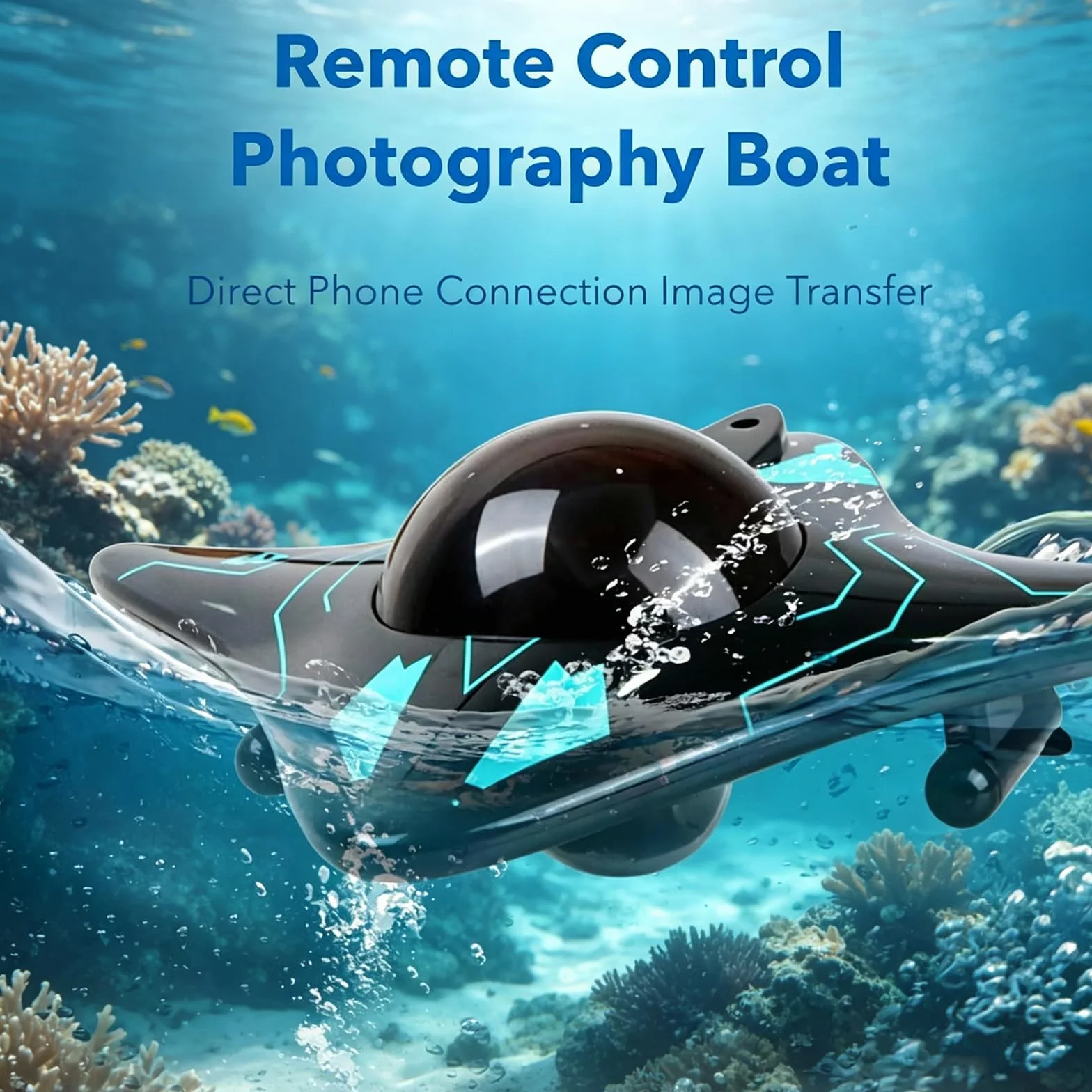 Drone Submarino con Control de Aplicación, Drone Submarino Teledirigido con Cámara HD de 10M y Luces LED, Ángulo de Cámara Ajustable, para Exploración Submarina y Juguetes para Adultos (negro)