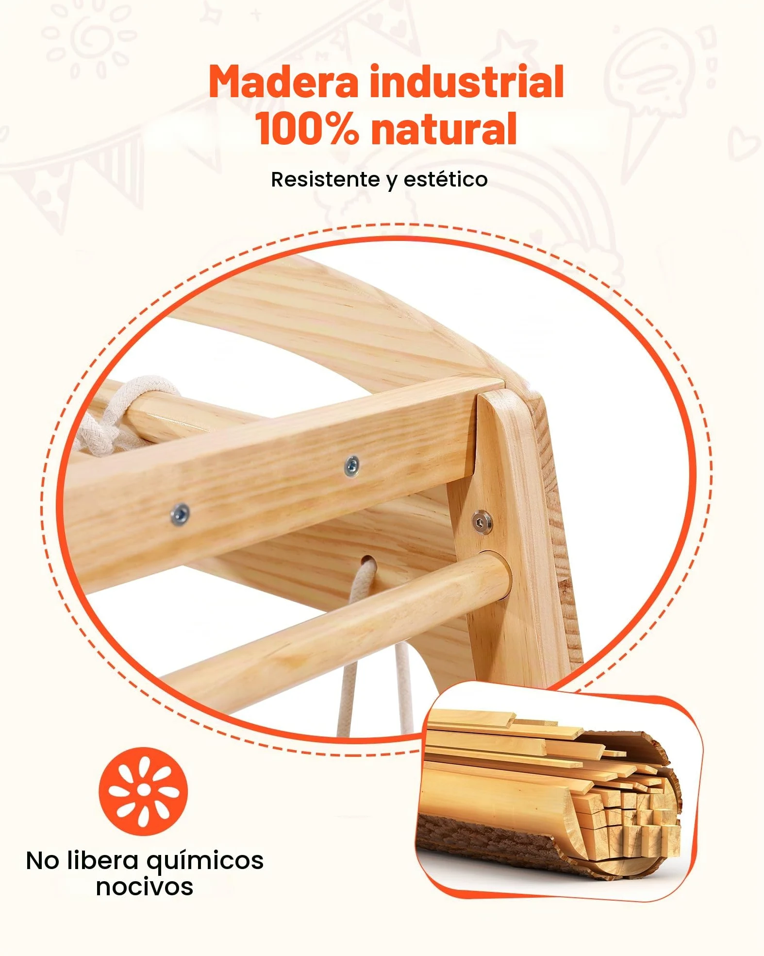 VEVOR Parque Infantil de Interior, Gimnasio de Interior para Niños de Madera, Multifunción con Juguetes de Escalada Tobogán Columpio Barras de Mono Escalera de Malla, Conjunto de Juegos para Niños