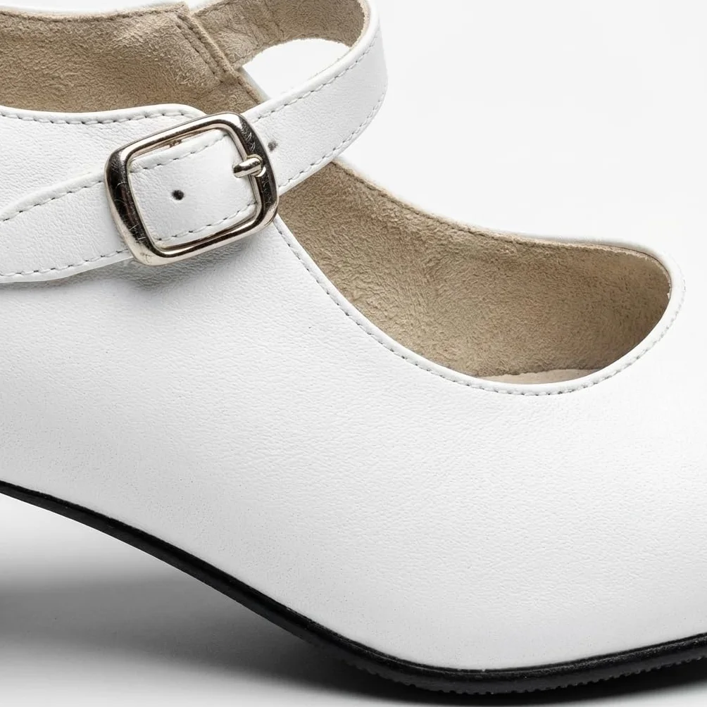 Zapatos de Baile Flamenca Tacones para Niña Blanco y Negro Hechos a Mano España