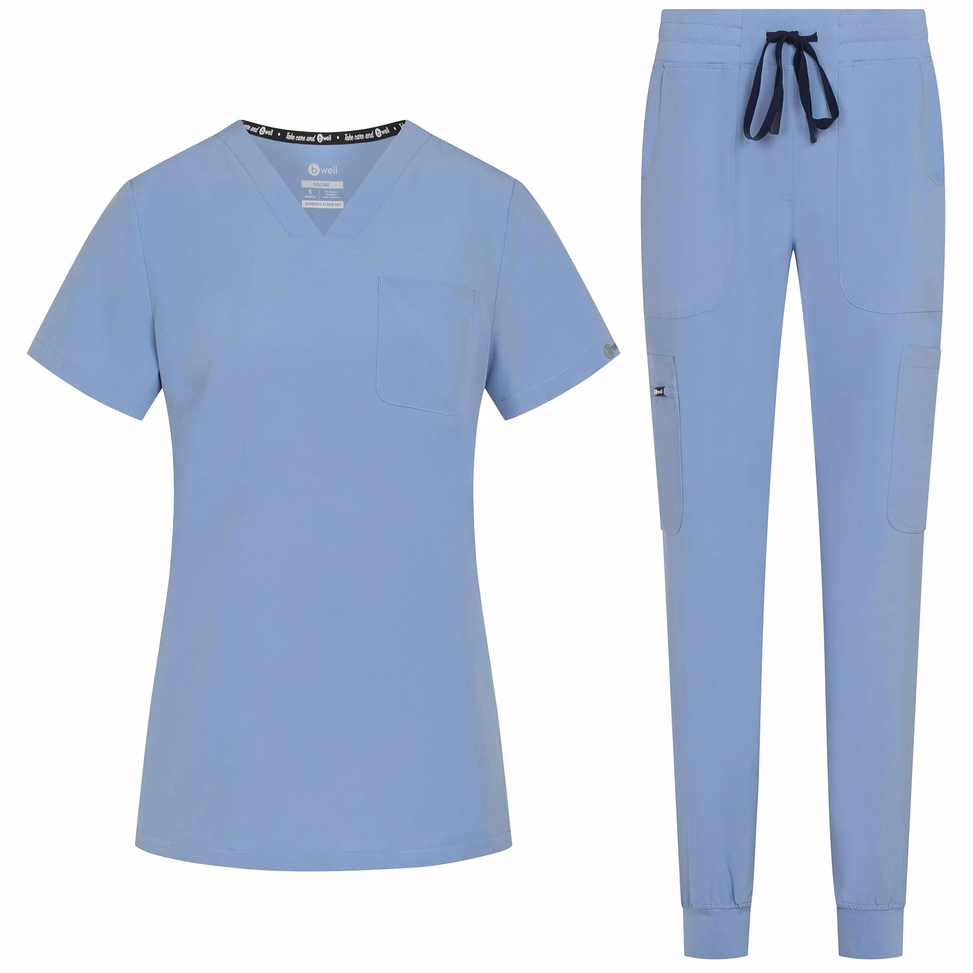 B-well NAOMI Uniforme médico para mujer con casaca y pantalón Ropa sanitaria elástica