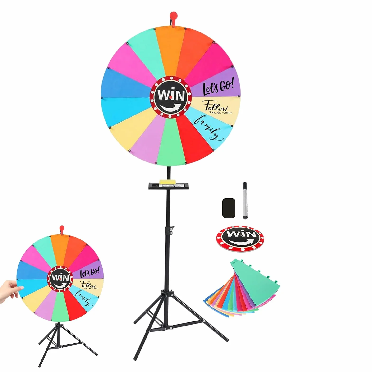 Rueda giratoria ajustable reutilizable – Herramienta divertida compacta para cumpleaños, Carnaval, aula, interiores y exteriores