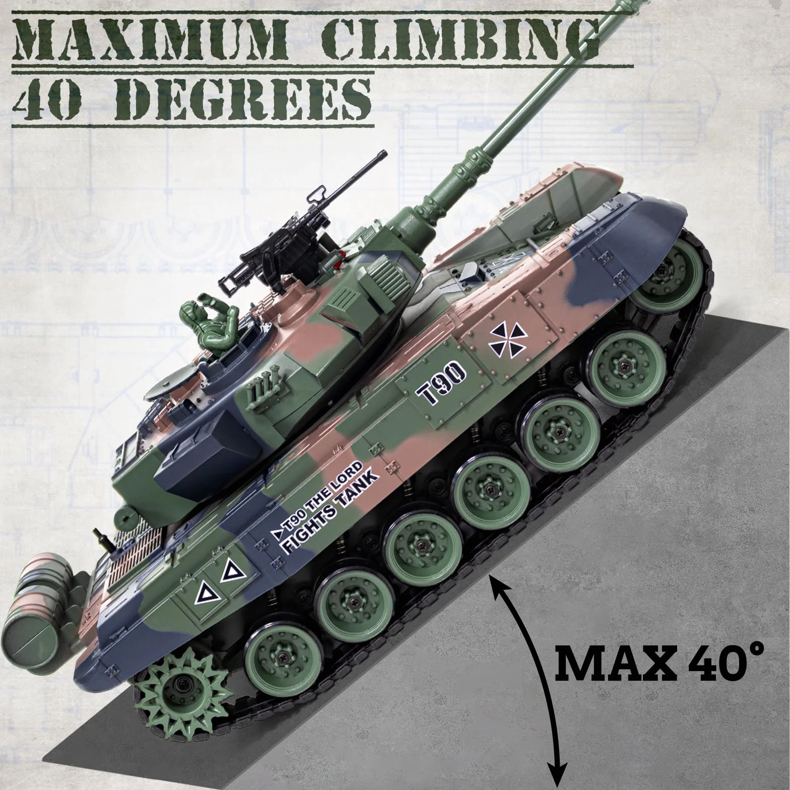 Tanque RC RUS T-90 1/18 2.4Ghz, Sonido y Humo, Batalla Dispara BBS