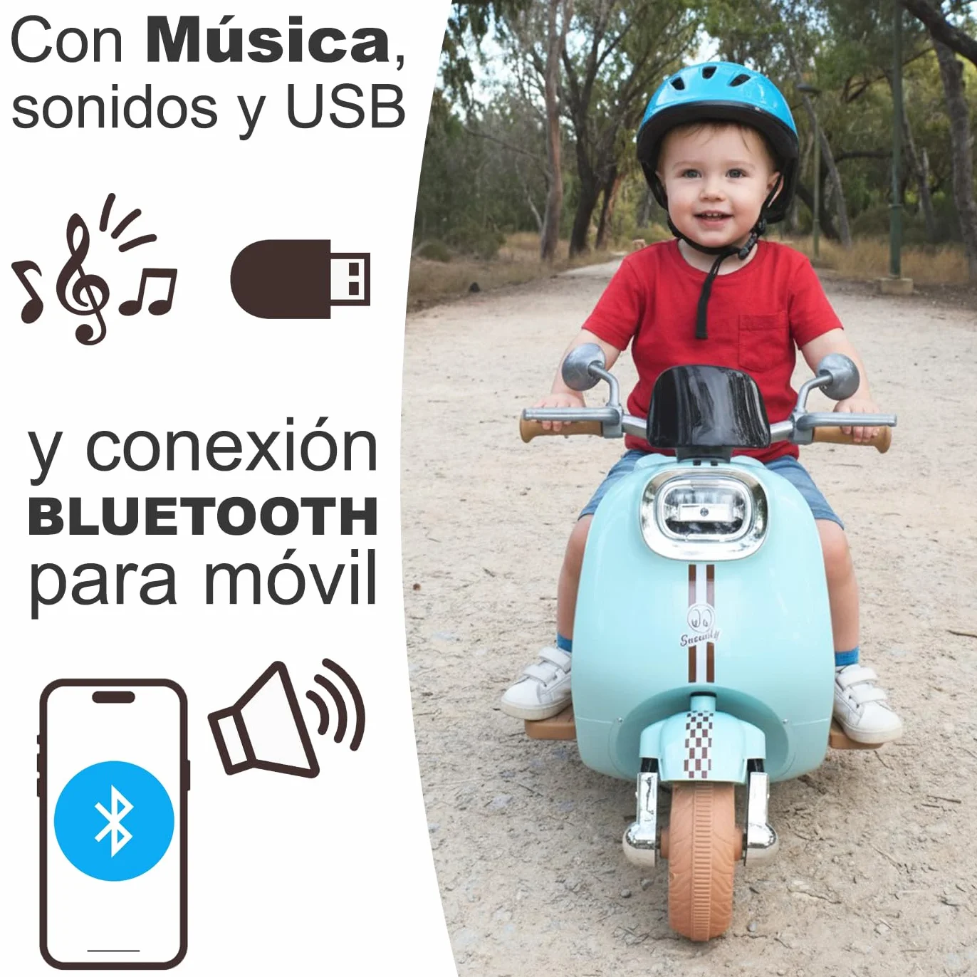 Twinly - Moto Eléctrica para niños SCOOTLY - Motocicleta Infantil con Mando a Distancia- Cargador y batería 6V hasta 40min – Acelerador de Pedal - Maletero, USB, luz y MP3 Bluetooth (Rosa)