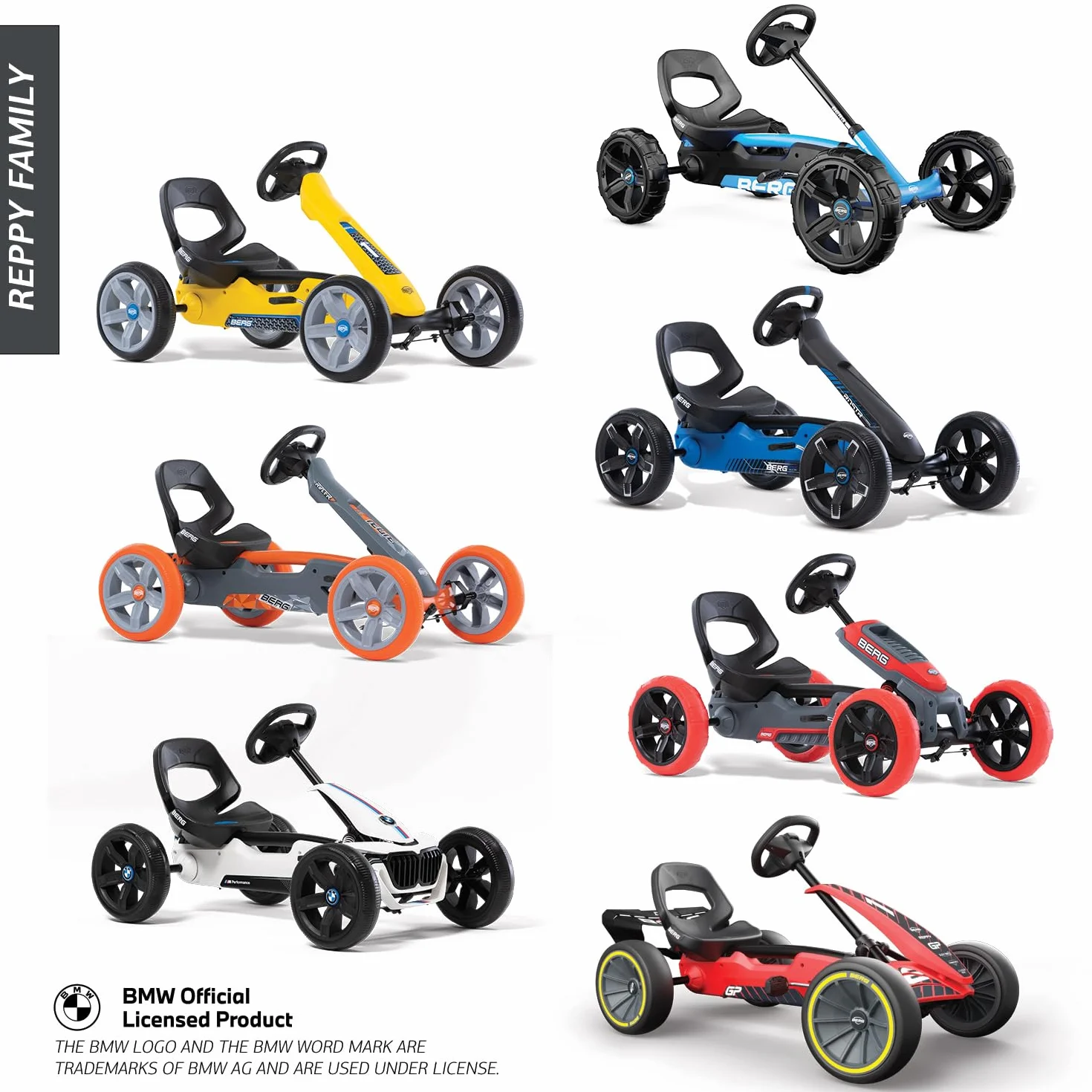 BERG Kart a Pedales Reppy Bleu | Azul, 2, 5-6 años, cuadro resistente, asiento regulable, volante regulable