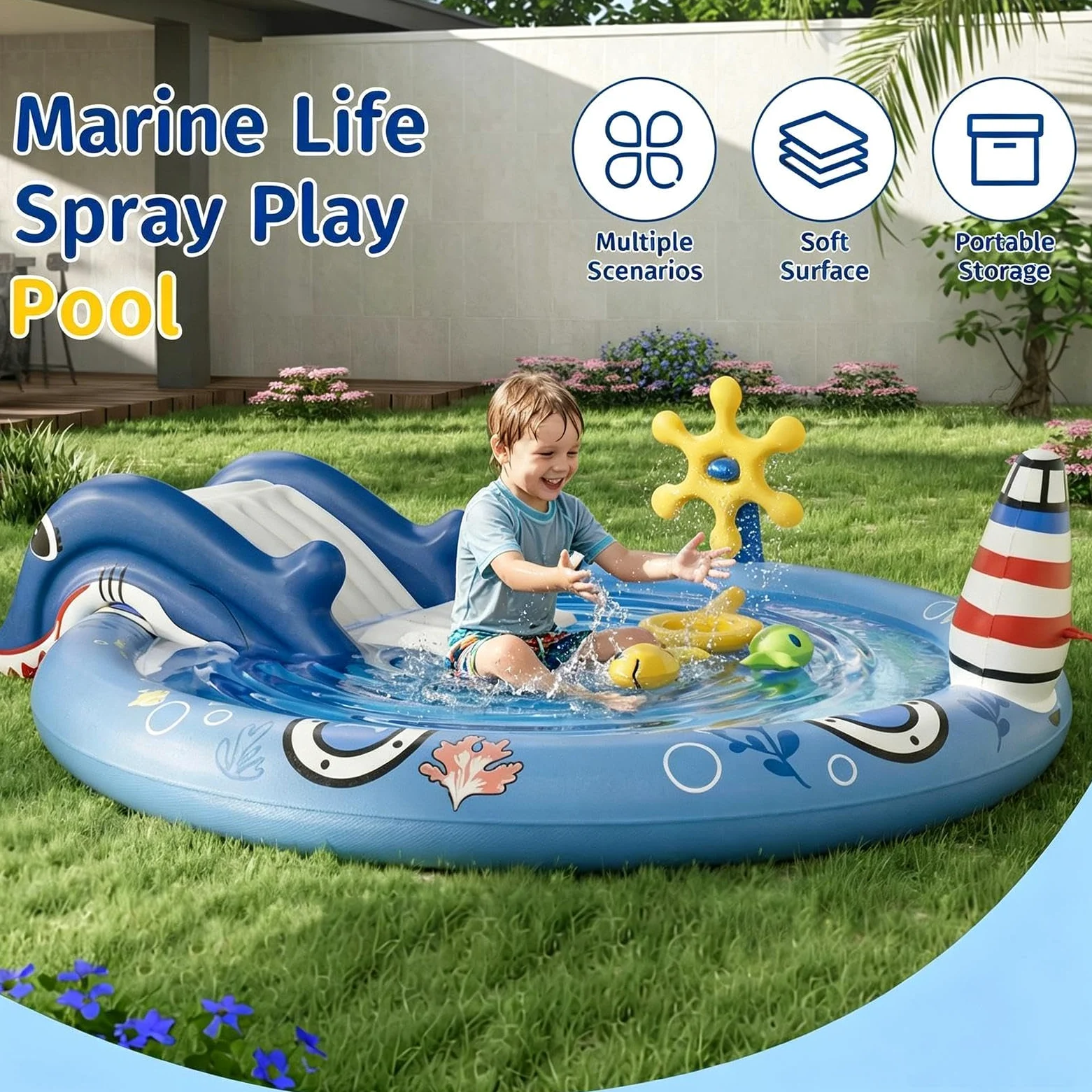 Piscina hinchable infantil Juguetes hinchables y divertidos | Piscina de natación infantil para Jardín Patio Césped Terraza Parque Escuela Parque Acuático Hogar Vacaciones