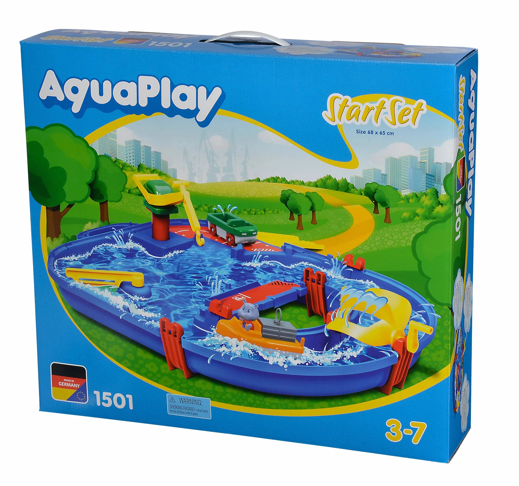 AquaPlay - 8700001501- Circuito de Juego acuático Start Set 21 Piezas - con Barco portacontenedores, vehículo Anfibio y Figura