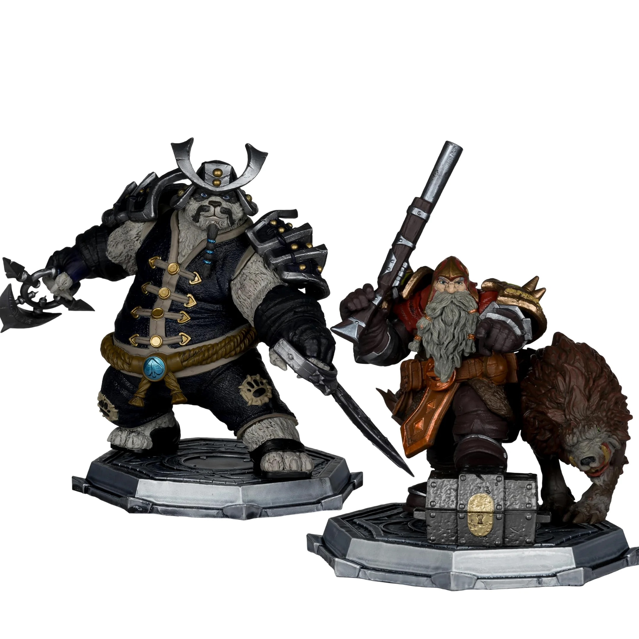 McFarlane Toys - World of Warcraft Dwarf Hunter: Beastmaster & Marksman and Pandaren: Monk & Rogue Figura Posada a Escala 1:12 de Lujo, 2 Unidades, Etiqueta Dorada
