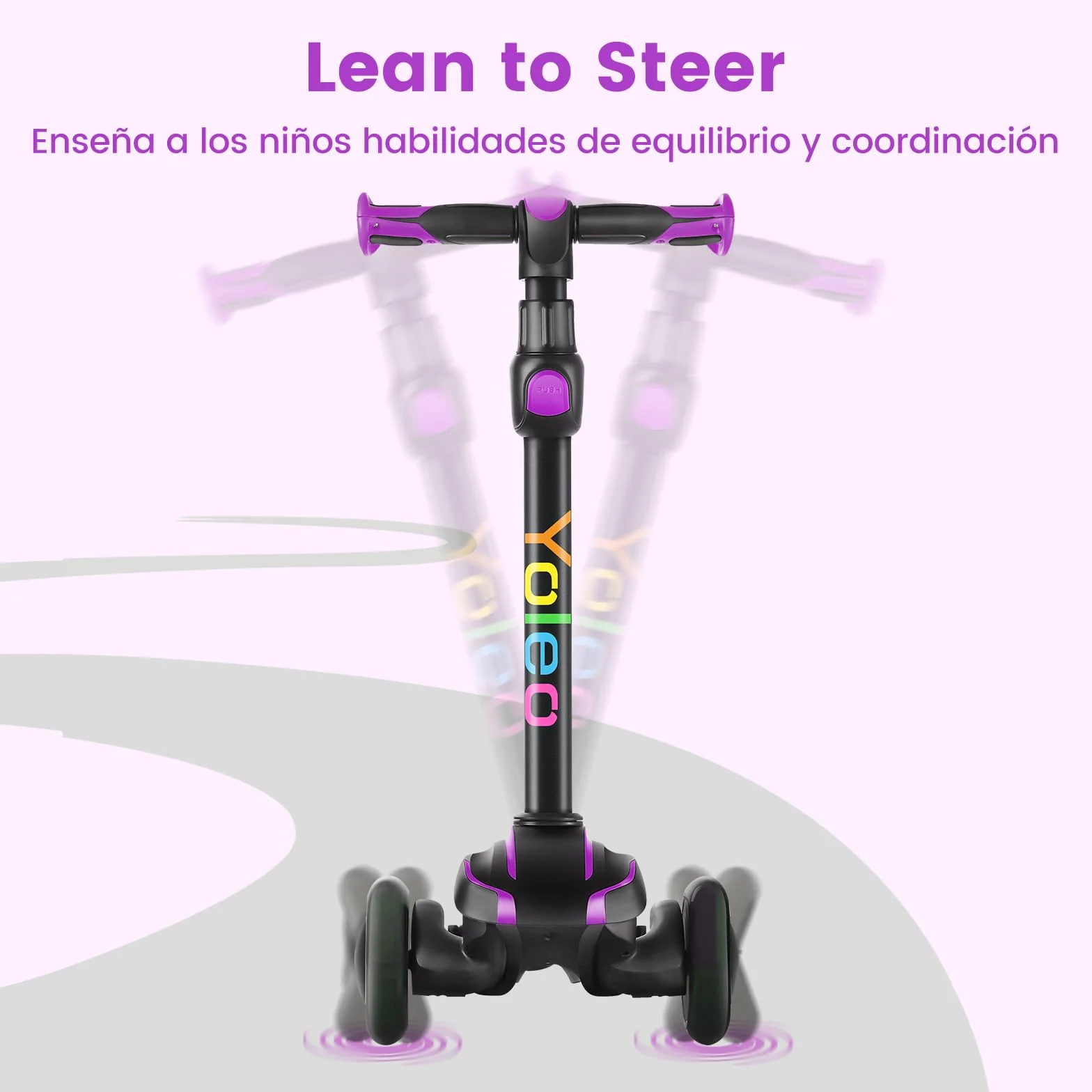 YOLEO Patinete para Niños 3-12 Años 4 Alturas Ajustables 3 Ruedas LED Amortiguador Carga 50 kg