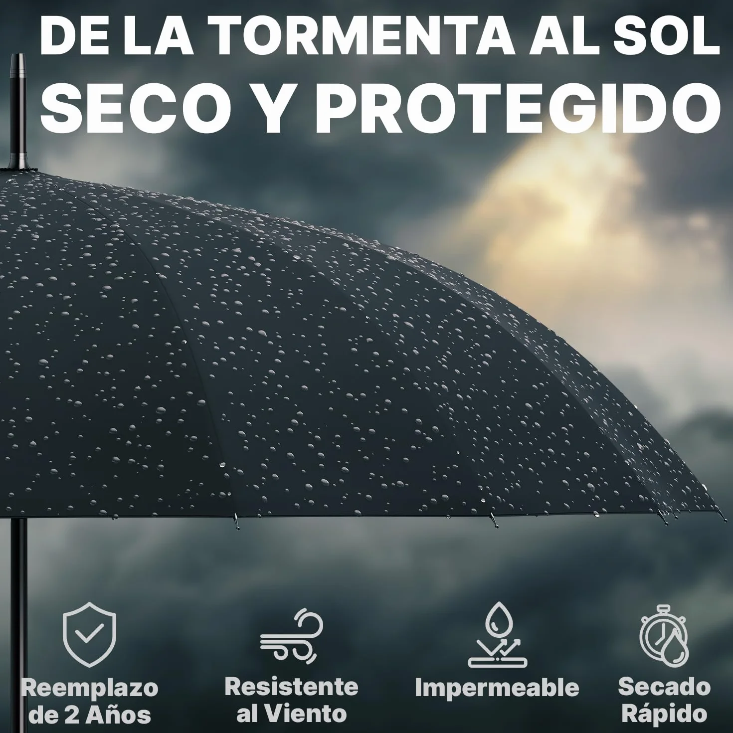 Royal Walk Paraguas Antiviento Automático 54 Pulgadas 120cm 16 Varillas Impermeable Negro