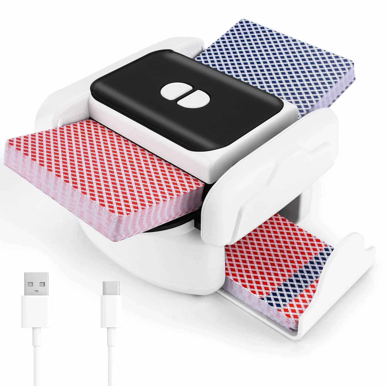 Barajador de Cartas automático eléctrico,Card Shuffler - Bandeja Doble,2400 mAh,silencioso,Recargable USB.Compatible con Poker,UNO,Blackjack,Skyjo.Perfecto para Noches de Juegos en casa