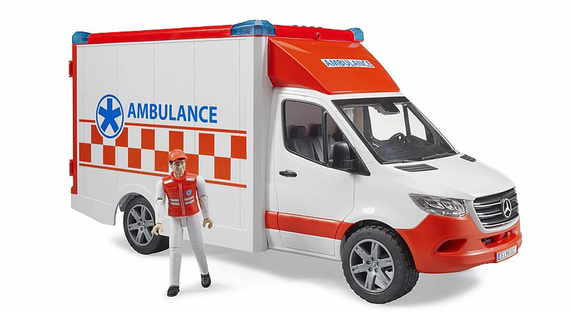 bruder 02676 - Mercedes Benz Sprinter Ambulancia módulo integrado de luz y sonido, vehículo de emergencia, ambulancia