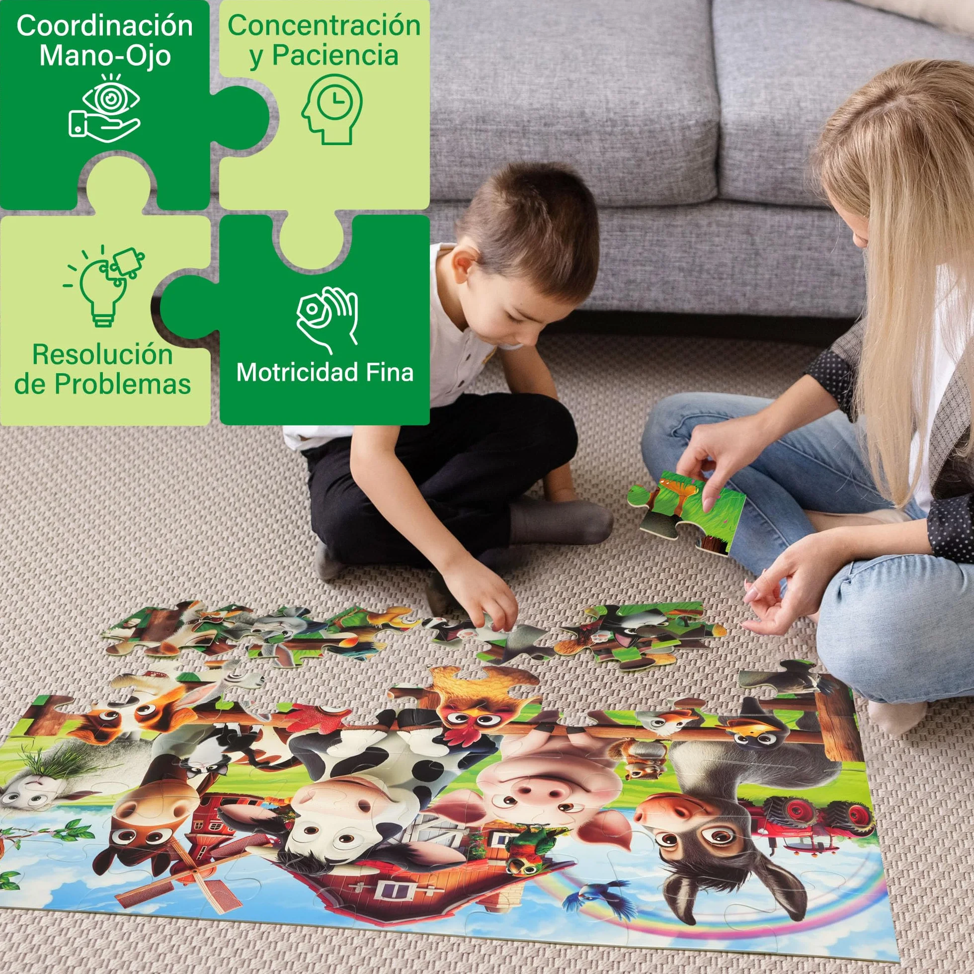 BenBen Puzzle Niños 3 Años de 48 Piezas, Puzzle de Suelo Grande a Partir de 3, 4 y 5 Años, XXL 90 x 60 cm, Regalo para Niñas, Infantil (Animales)