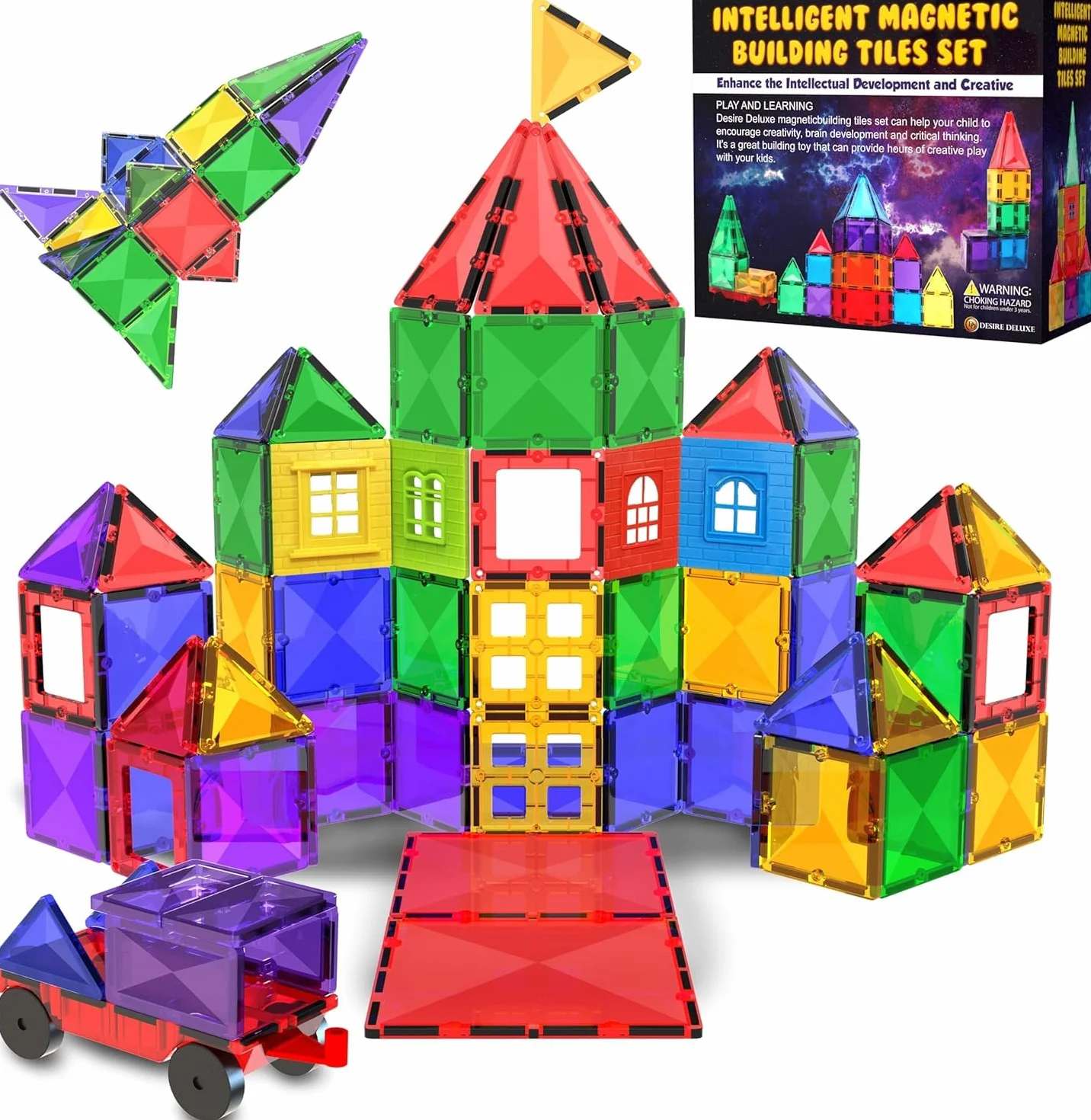 Juguete de Bloques de Construcción Magnéticos – Bloques Magnéticos Educativos Stem para Niños, Aprendizaje Creativo Sensorial Montessori para Bebés y Niños de 3+ Años – 57 Piezas