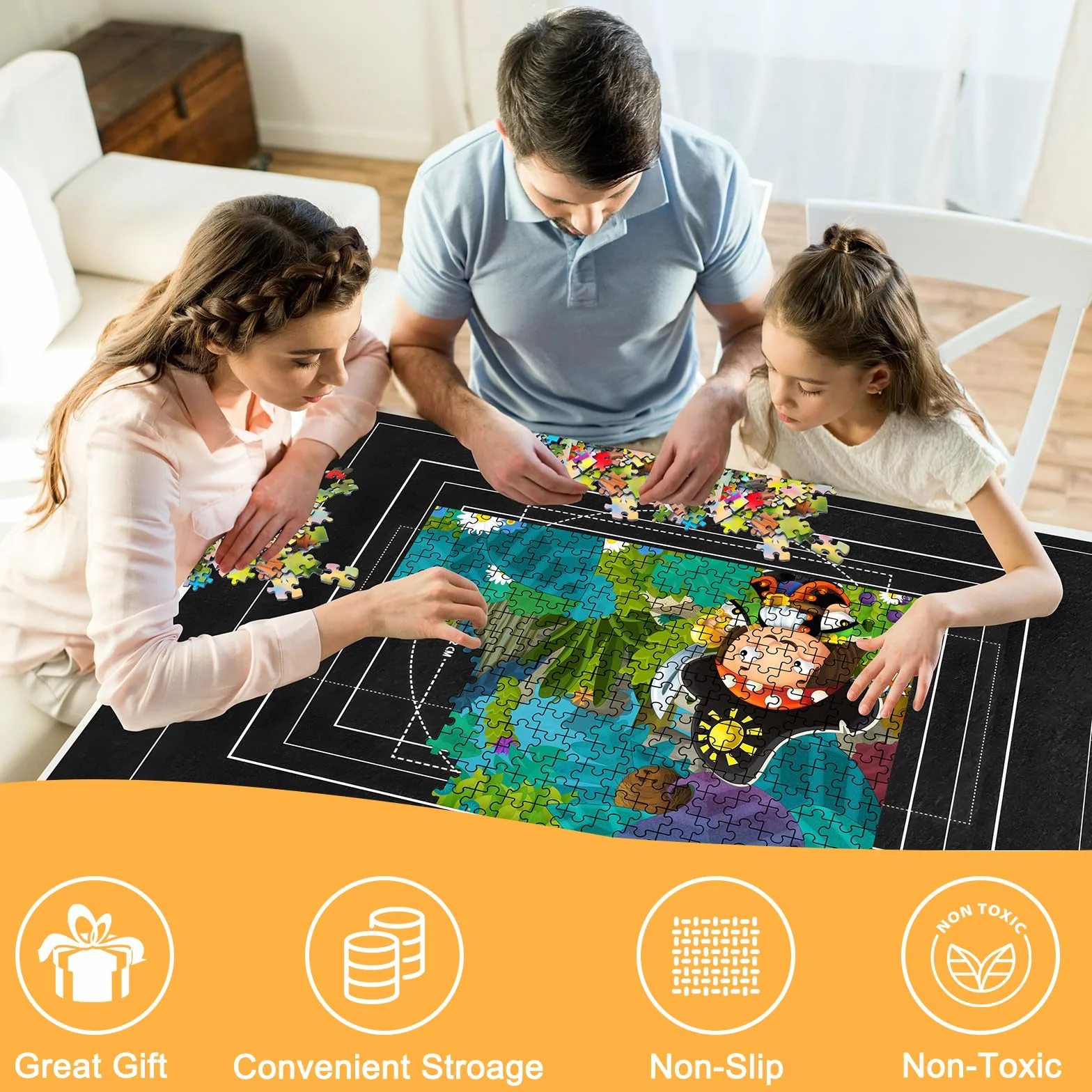RISVOWO Tapete para Puzzle Alfombra Portátil Fieltro 1000-3000 Piezas Tapiz Antideslizante Enrollable y Almacenable (Negro)