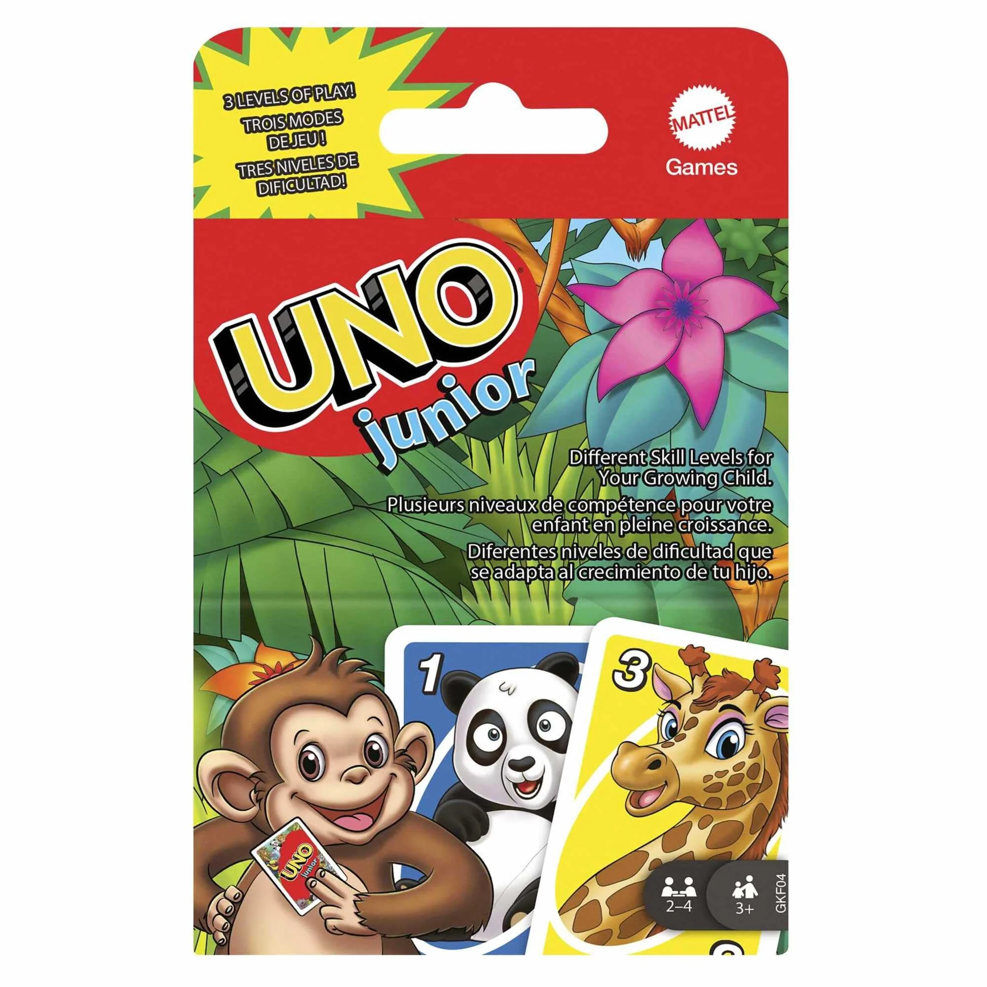 Mattel Games, Juego de Cartas UNO Junior, Juego de Mesa para niños con Dibujos de Animales (Mattel GKF04)