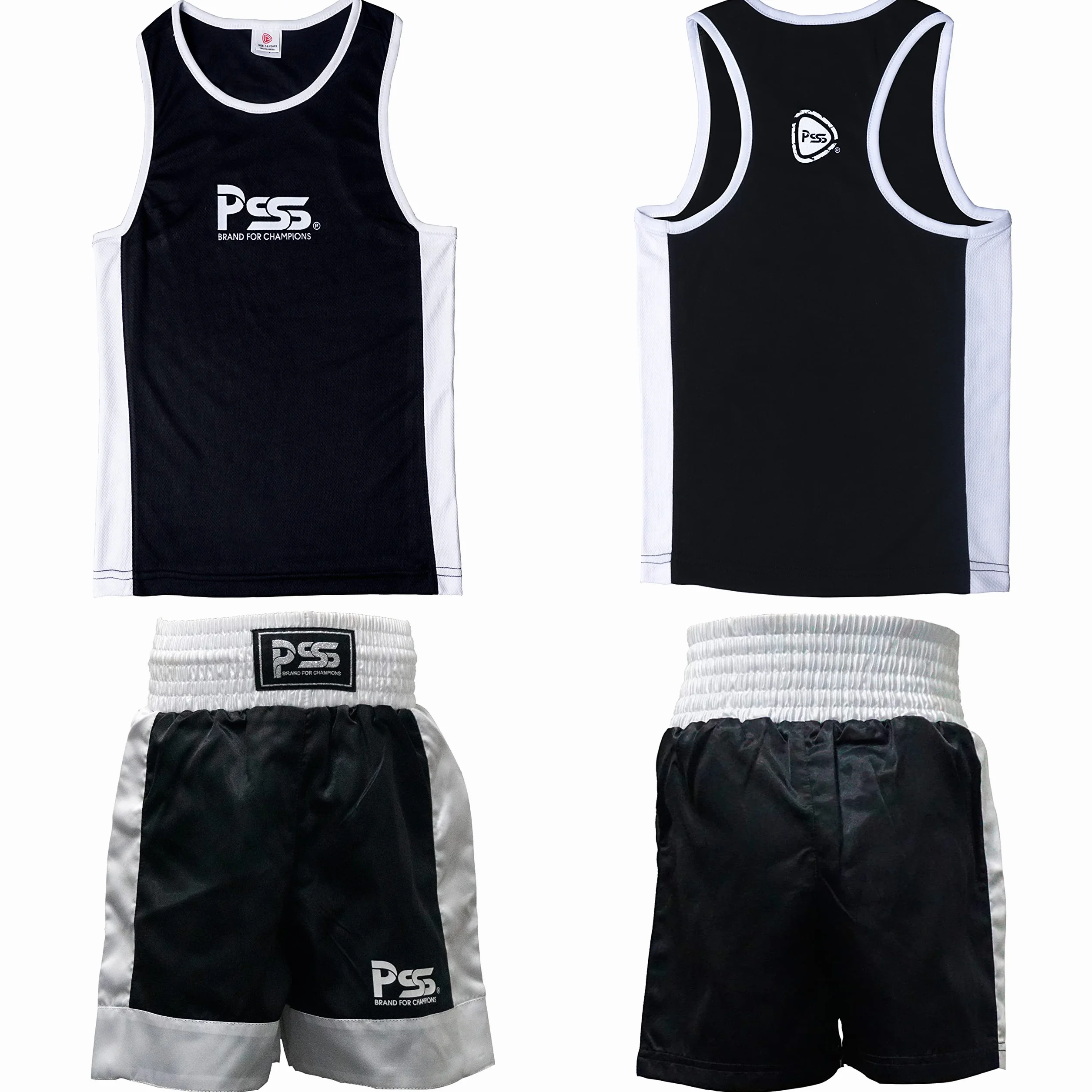 PSS NUEVO Infantil Boxeo Uniforme 2 Piezas Set Top Corto 03 Negro 7-8 Años