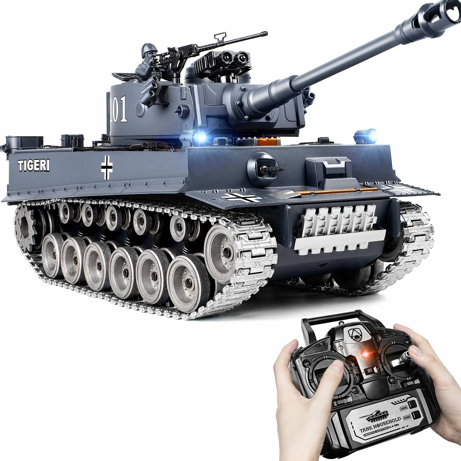 Supdex Tanque Teledirigido Batalla 1/18, RC Tiger I, 2.4Ghz Anque Control Remoto, Tanque Teledirigido con Sonido y Humo, Radiocontrol Kit de Juguete de para Adultos y Niños