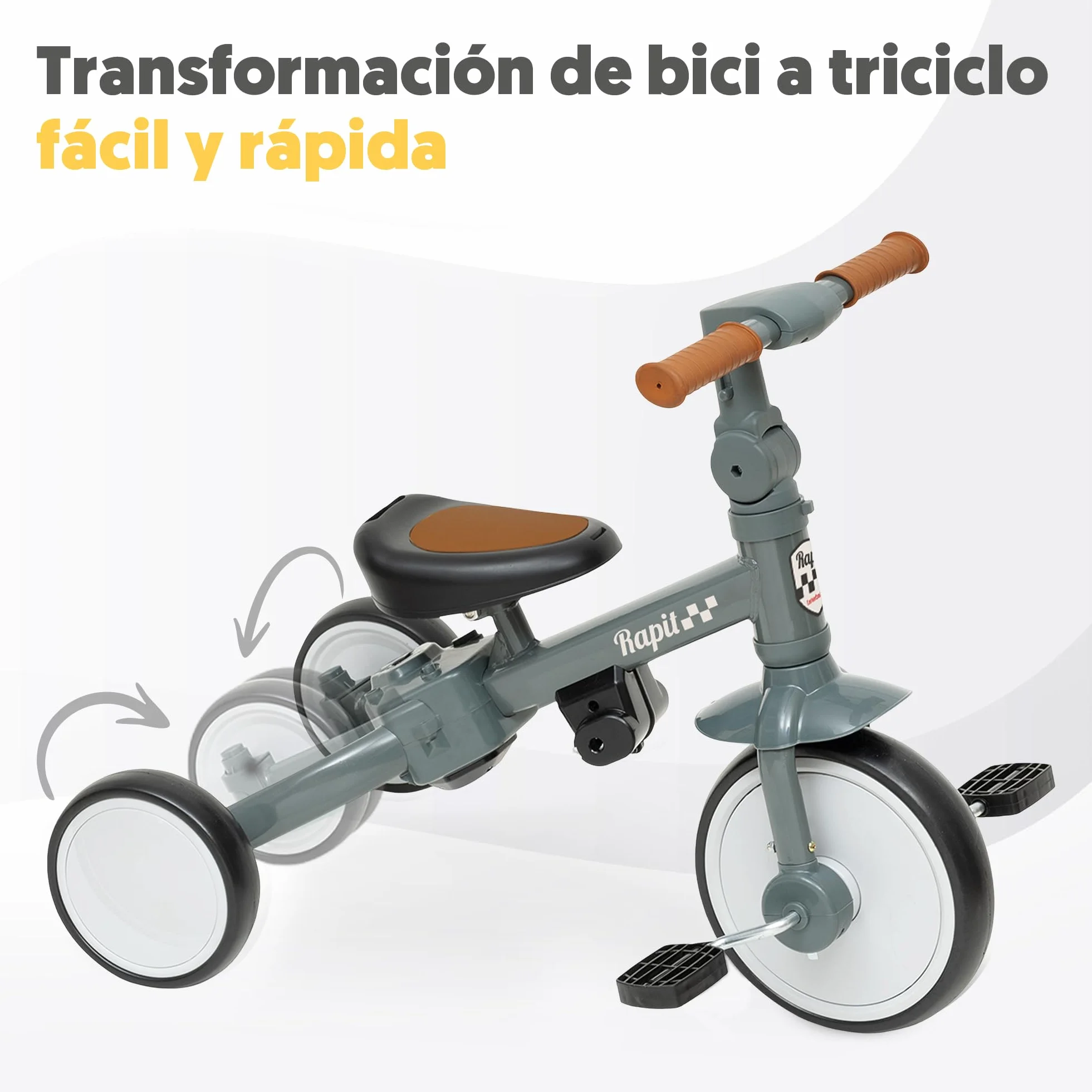 Interbaby Triciclo Evolutivo Bebé 5 en 1 | Triciclo Bebé 1 Año Convertible en Bicicleta sin Pedales | Bici Bebé y Correpasillos 1-5 Años | Ajustable, Transformable y Estable (Gris)