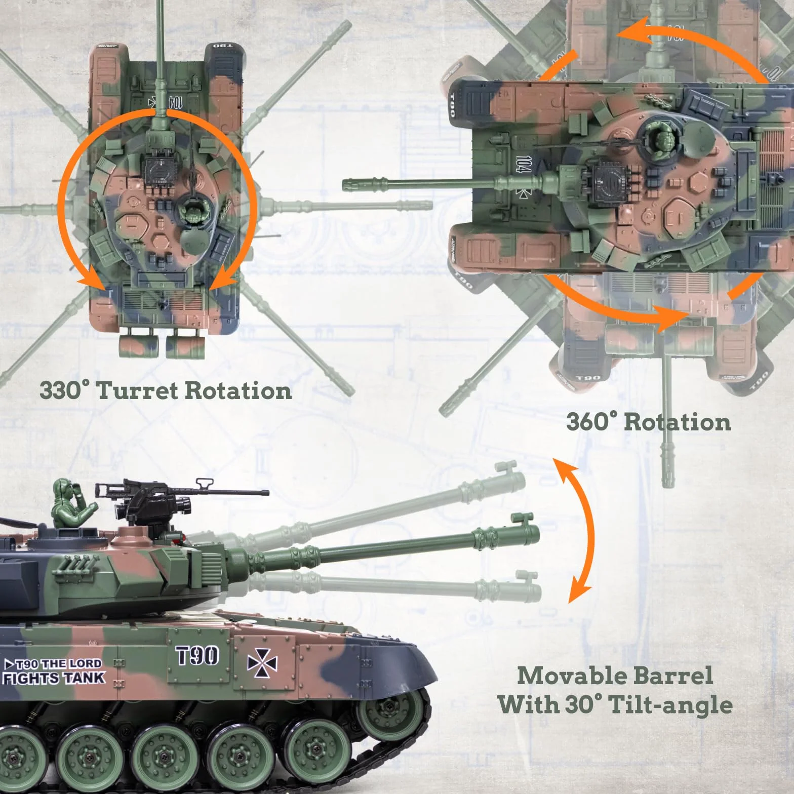 Tanque RC RUS T-90 1/18 2.4Ghz, Sonido y Humo, Batalla Dispara BBS