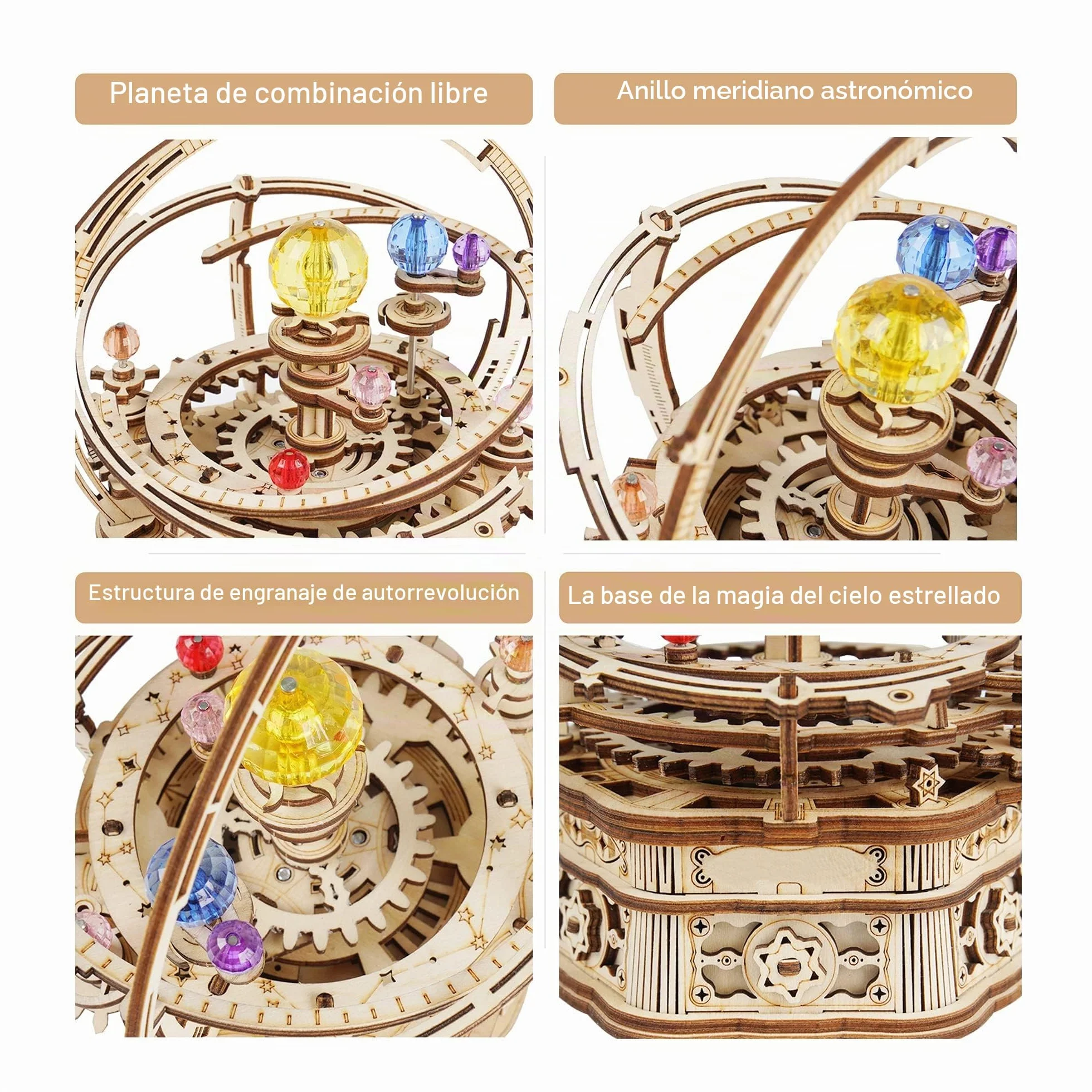 Robotime Puzzle 3D Madera Maquetas Caja De Música Mecánica De Astronomía Laser Cut Puzzle Construcciones, Regalo para Jóvenes y Adultos