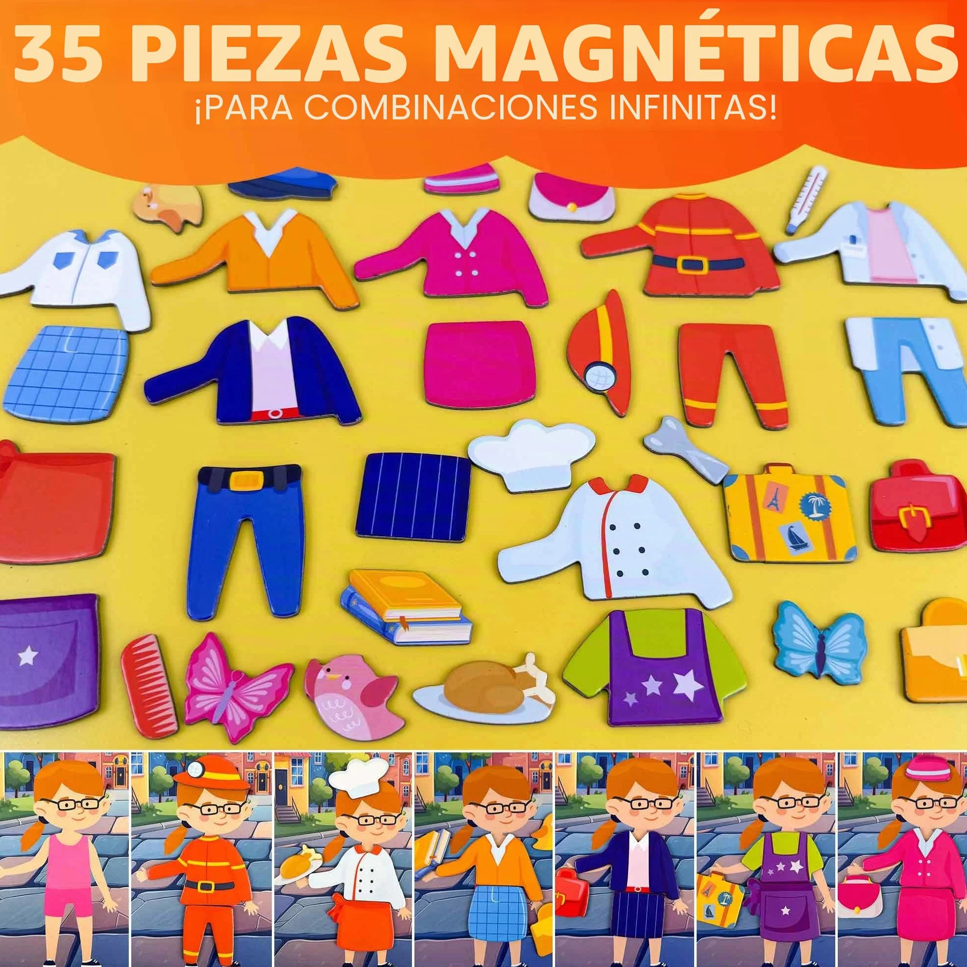 QUOKKA Vestir Muñecas Magnetico para Niños 2 3 Años – Juegos de Viaje Niñas 3 4 Años – 35 Piezas Puzzle Magnético para Avión y Coche – Muñecas Recortables Profesiones – Regalos para Niñas de 2 a 5