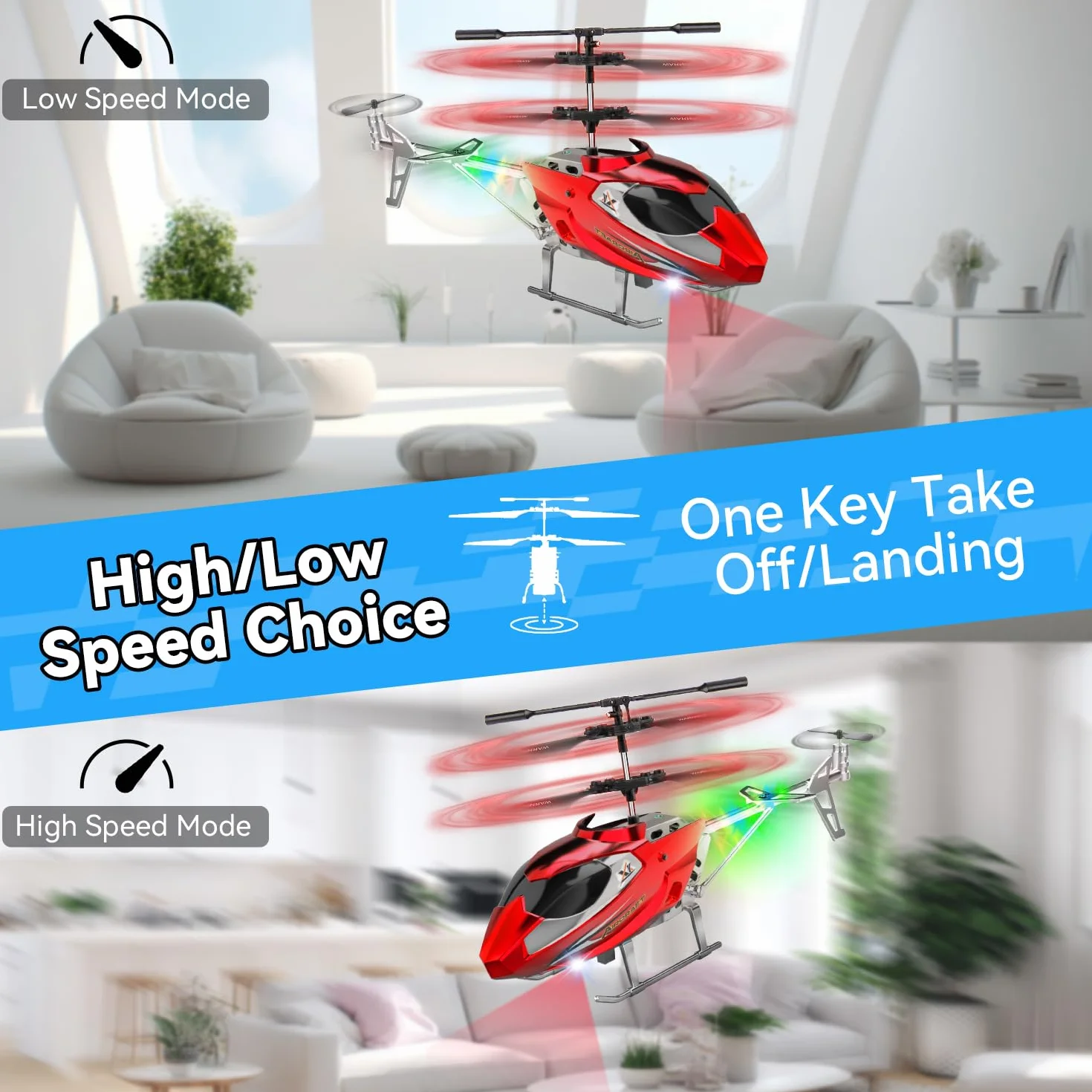 TERRAMUS Helicóptero para niños, helicópteros con giroscopio, Juguete de Interior de avión, Velocidad Alta y Baja, Regalo para niños y Adultos Principiantes