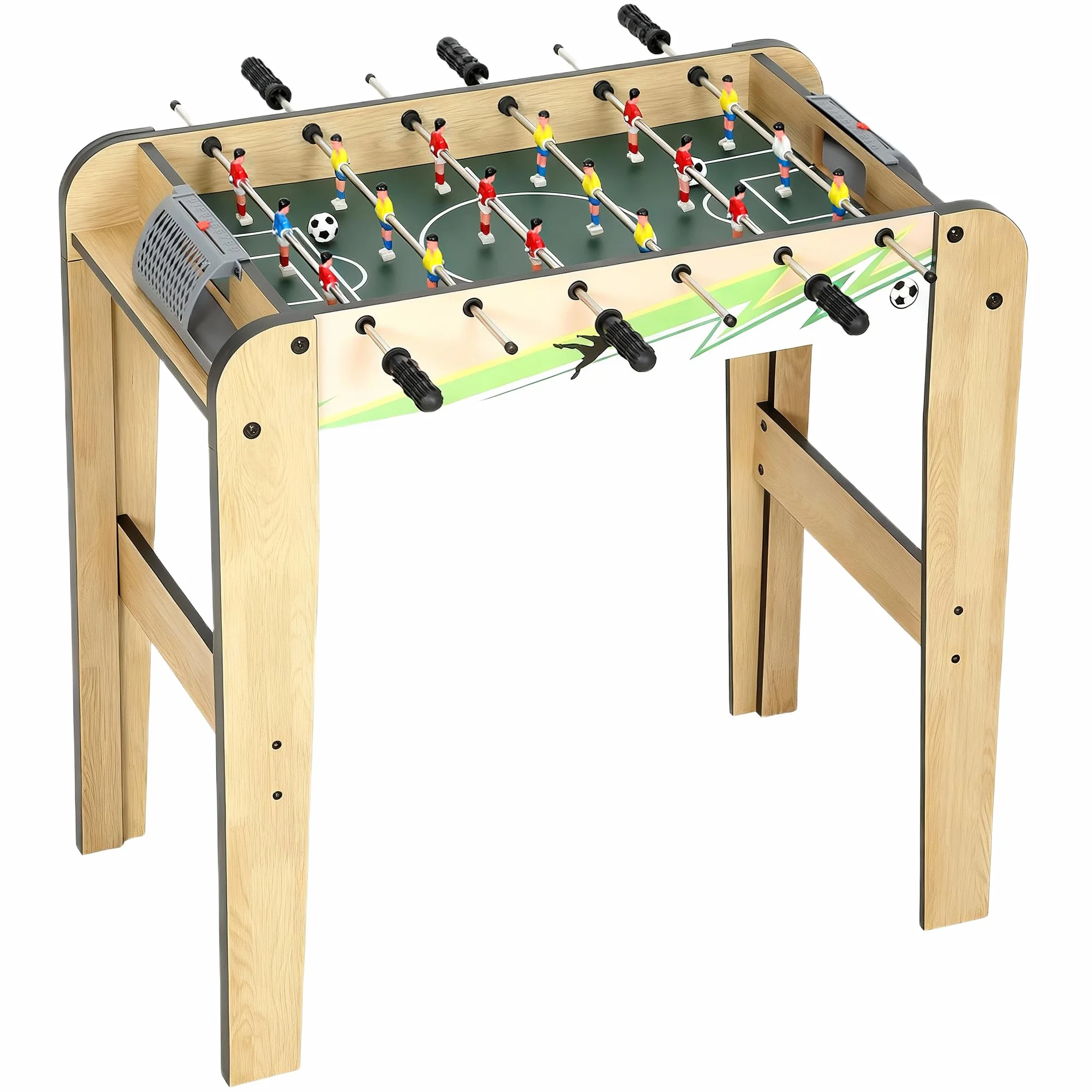 SPORTNOW Futbolín para Niños de Madera, Mesa de Futbolín con 2 Marcadores, 6 Asas, 18 Jugadores, 6 Barras y 2 Bolas, Regalo para Adultos, Familias, Fiestas, 75x66x75 cm, Natural