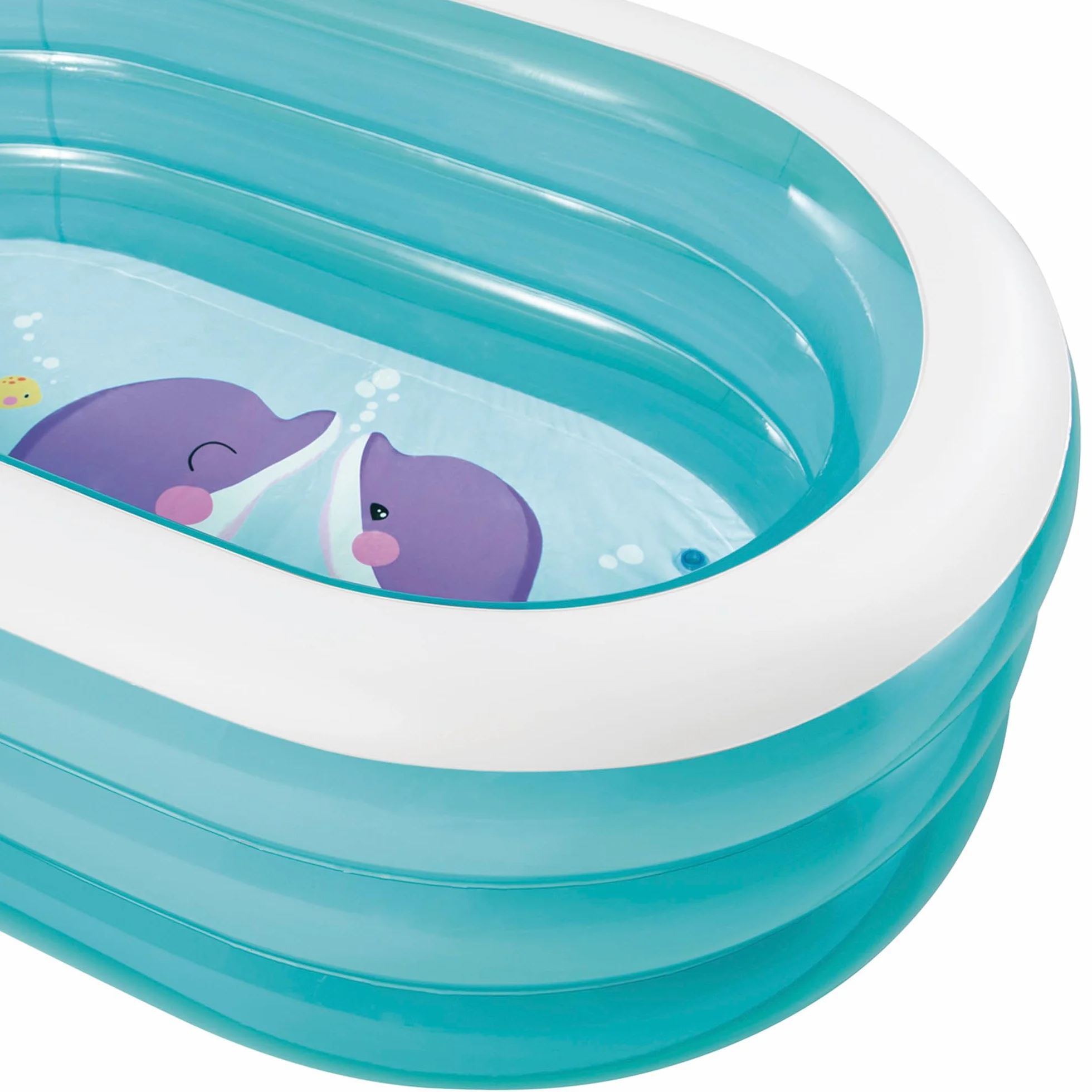 Intex Piscina Hinchable Infantil, 3 Anillos Azul Transparente, 163x107x46 cm, 230 litros, Vinilo Resistente, tapón de desagüe, Uso Exterior, jardín, Verano, Incluye Parche de reparación (57482)