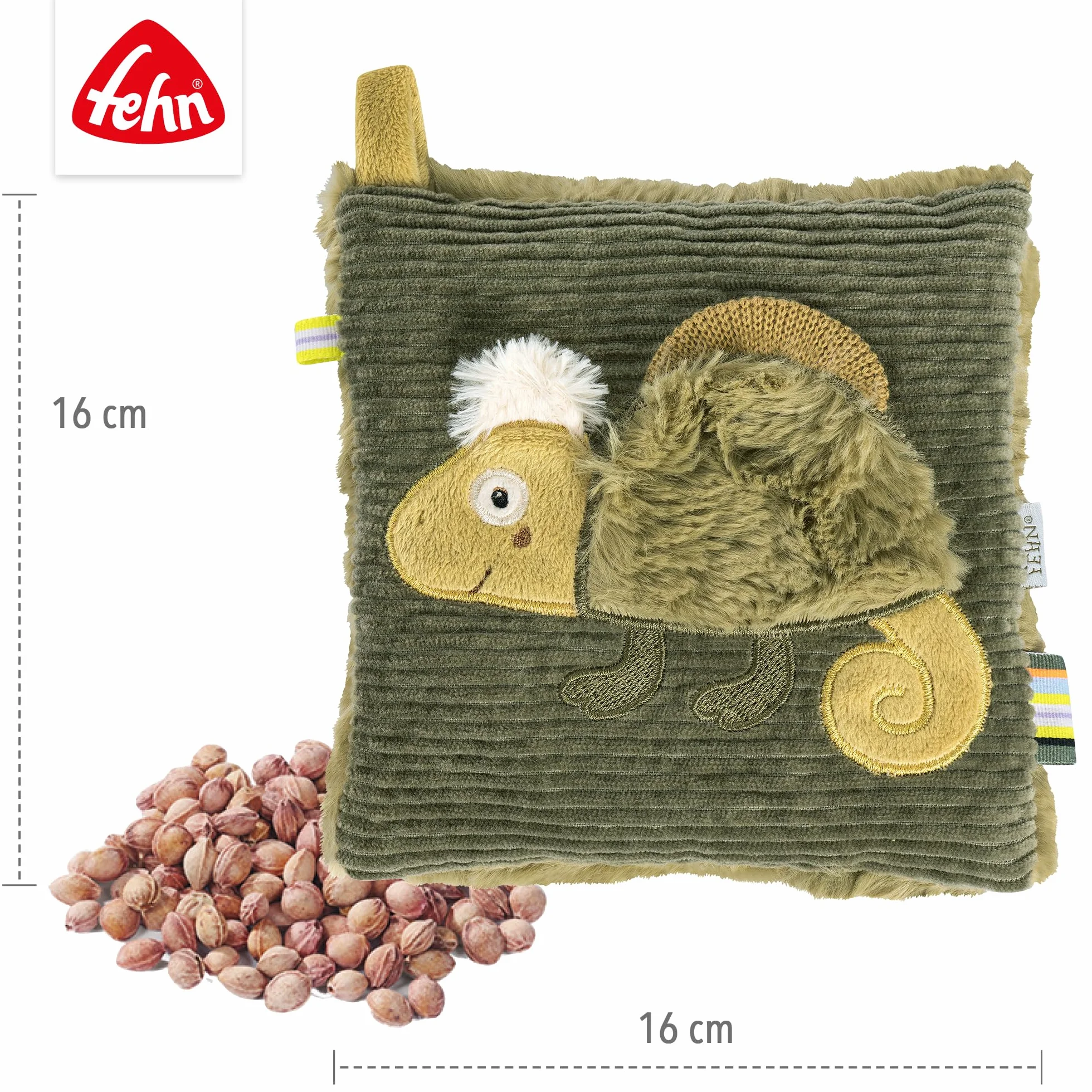 Fehn Kirschkernkissen Chamäleon – Kuschelkissen mit entnehmbarem Wärme-/ Kältesäckchen für Babys und Kleinkinder