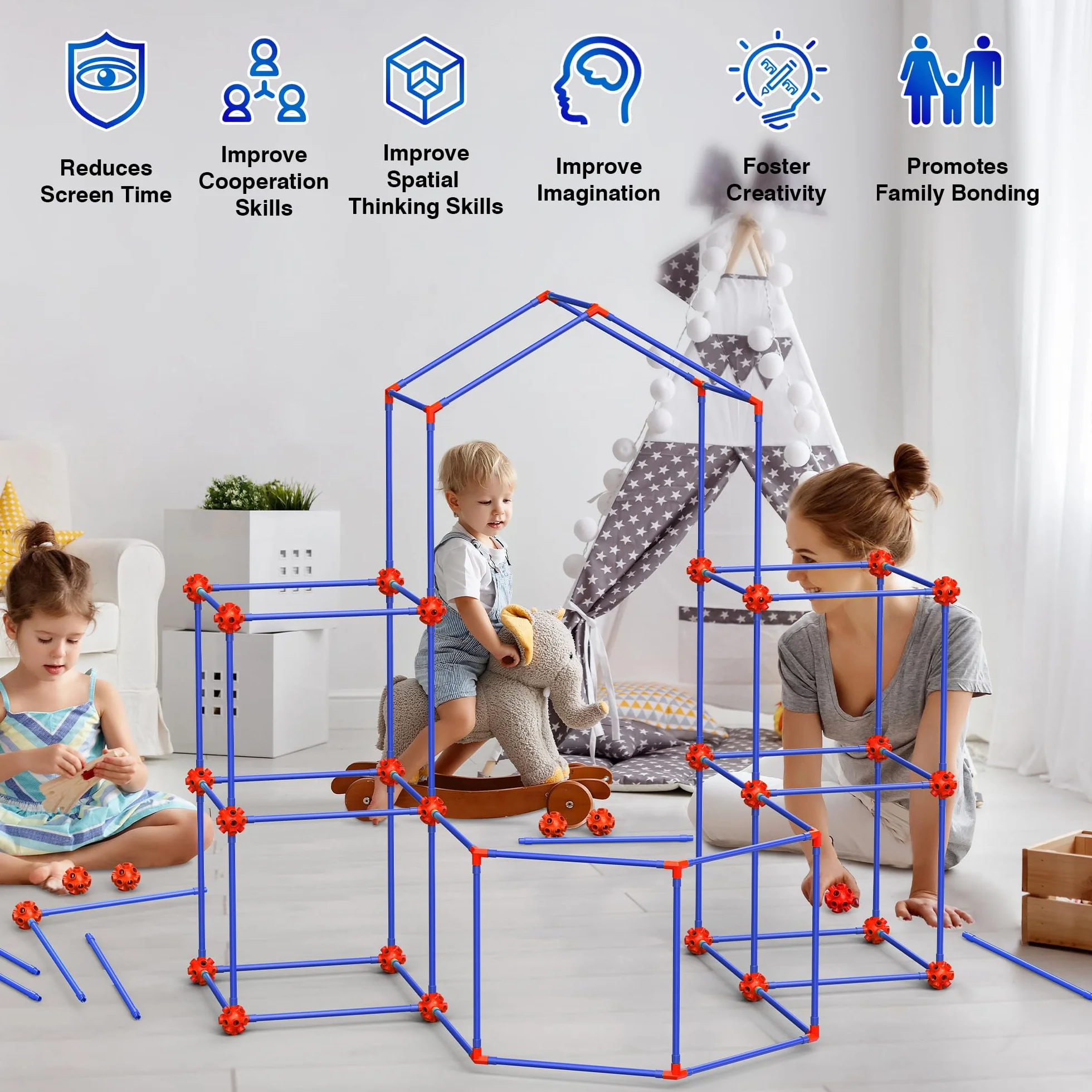 Kit De Construcción De Fortalezas para Niños, 140 Pcs Creative Fort Toy para Niños y Niñas De 4+ Años, Tienda De Juguetes DIY, Stem Juguete y Regalo, DIY Kit Castillos Túneles