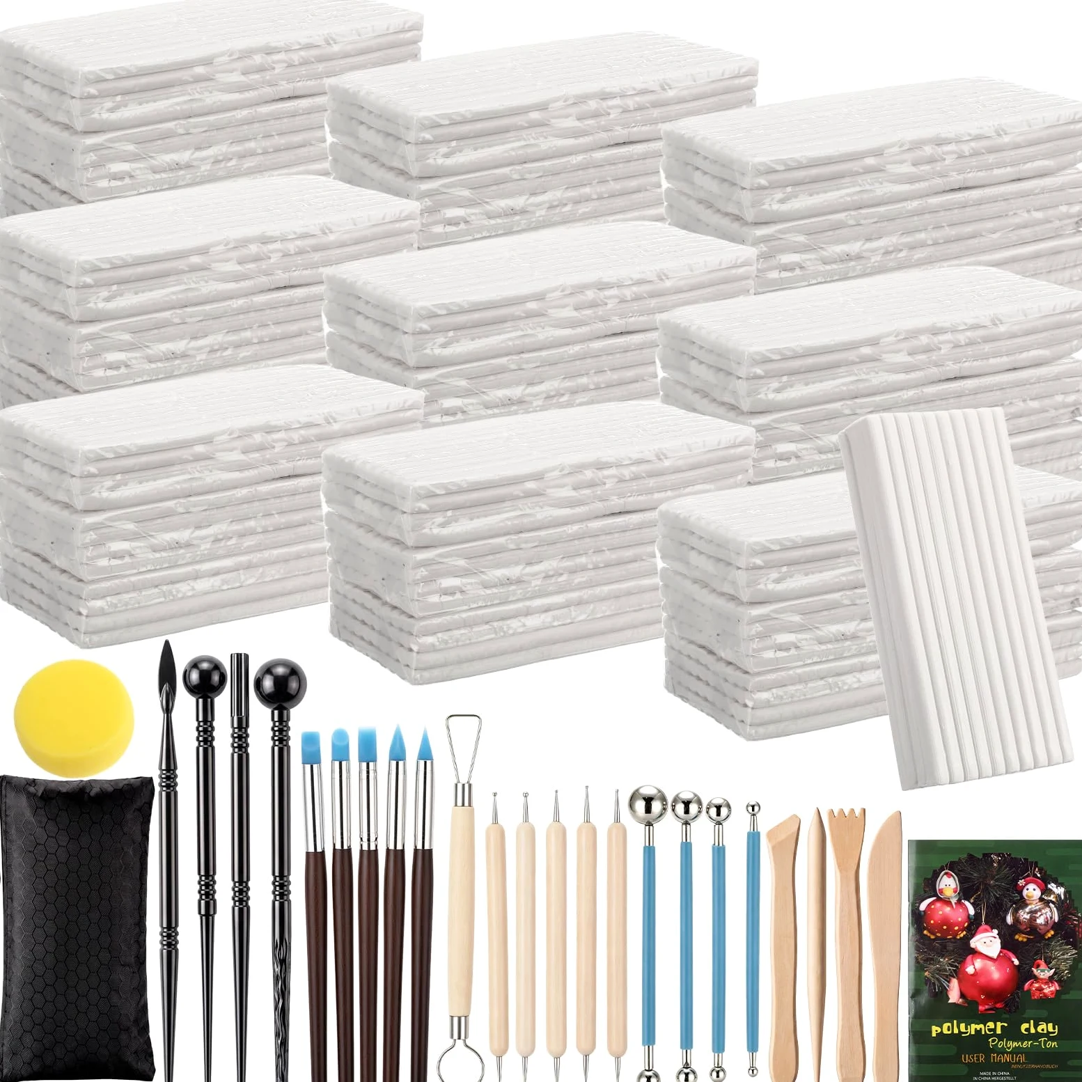 Yinder Arcilla polimérica para horno de 25 libras, color blanco con 25 herramientas de cerámica, arcilla no tóxica para modelar, figuras, miniaturas, joyas, proyectos de cerámica, artes para adultos
