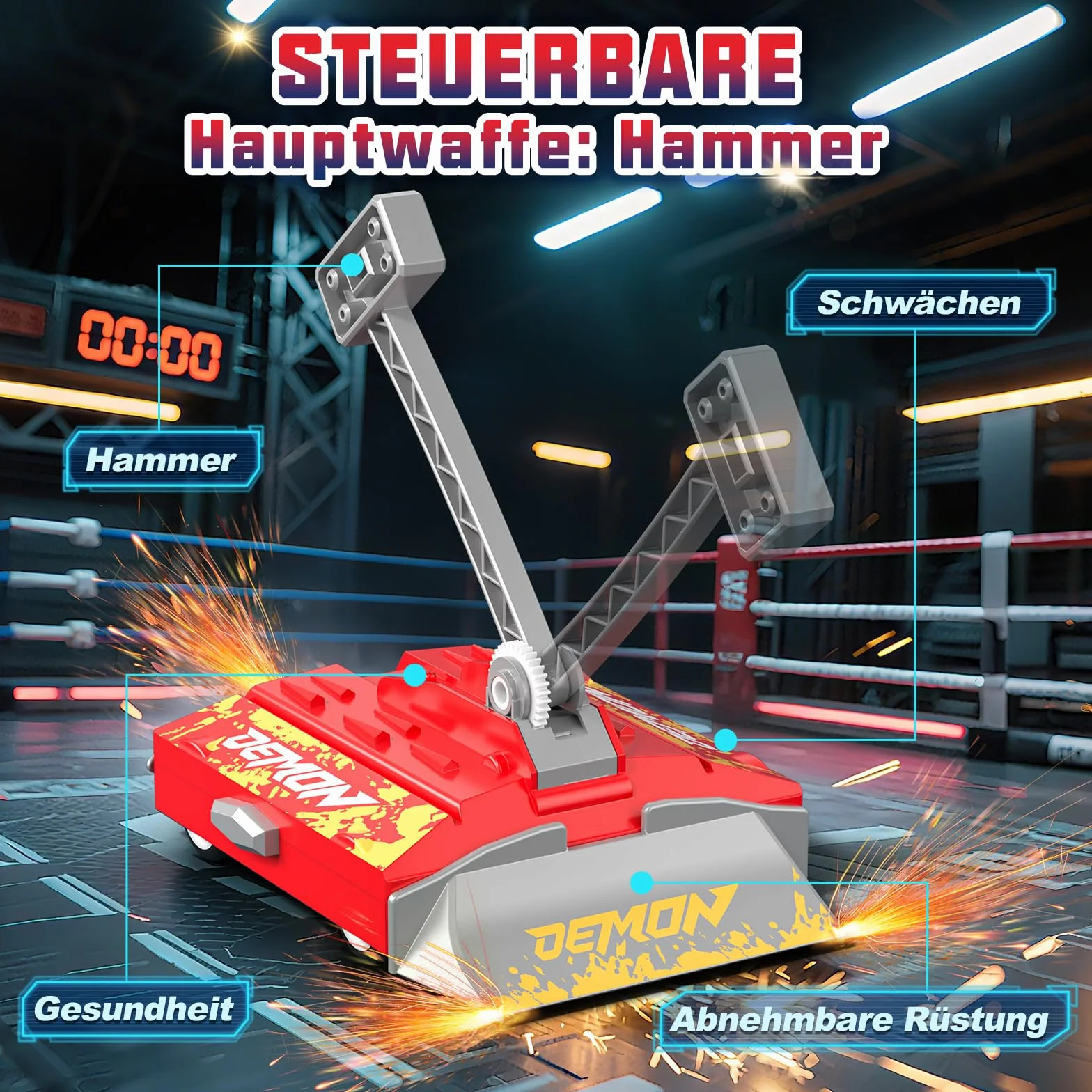 Sunrad BattleBots Arena MAX, juego de robot multijugador para niños, juguete de control remoto, para niños y niñas de 8 años