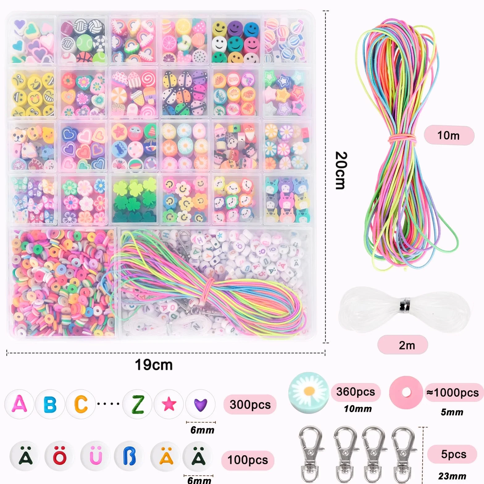 RUBY 1800 cuentas para enhebrar niños, cuentas de bricolaje para pulseras, manualidades, arcilla polimérica, juego de cuentas, collares, manualidades, regalos de cumpleaños, juguetes para 5, 6-12, 13
