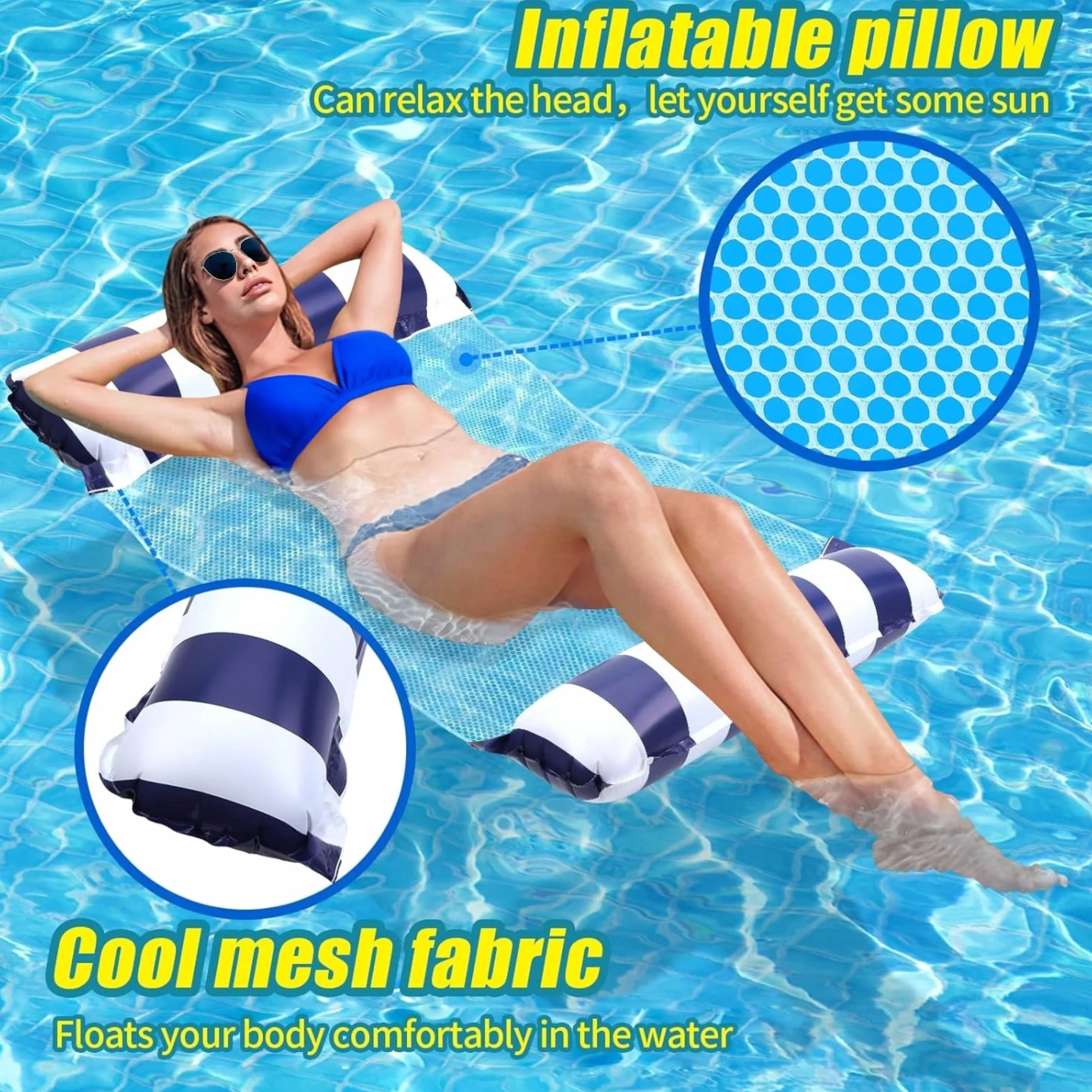 X2 Hamaca Piscina Flotante o Colchoneta Rejilla Piscina. Tamaño para Adultos. Hinchable Piscina. Flotadores 4 En 1 De Uso Múltiple para Natación, Estirar, Descanso, Diversión.