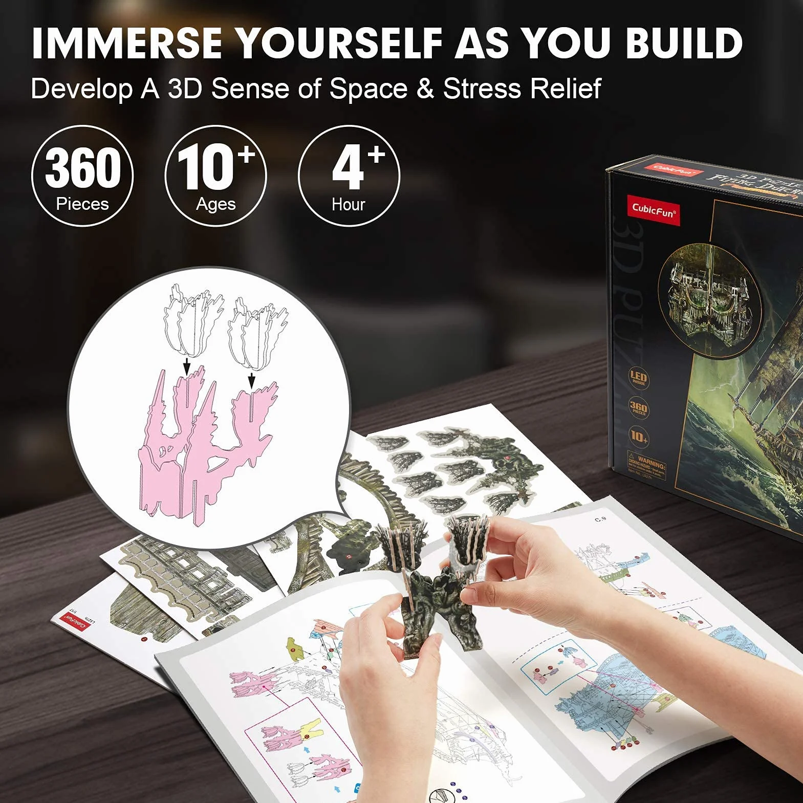 CubicFun Puzzle 3D LED Holandés Errante Barco Pirata Maquetas para Construir 360 Piezas Adultos Niños 14+