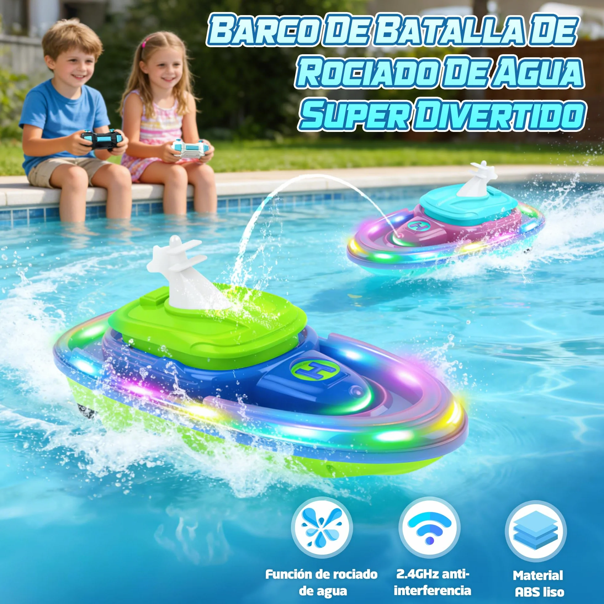 FORMIZON Submarino Teledirigido, Barco Teledirigido con Pulverizador de Agua, Barco RC con Luces y Resistentes al Agua Lancha Teledirigida Niños con Función de Piloto Automático (Azul)