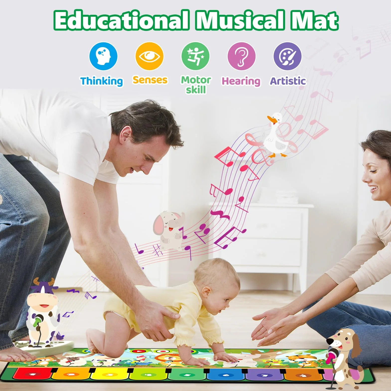 Rodzon Alfombra Musical Piano Bebé 1 Año,Juguetes Niños y Niñas con 19 Canciones y 10 Animales,Regalos Navidad Cumpleaños 1 2 3 Años
