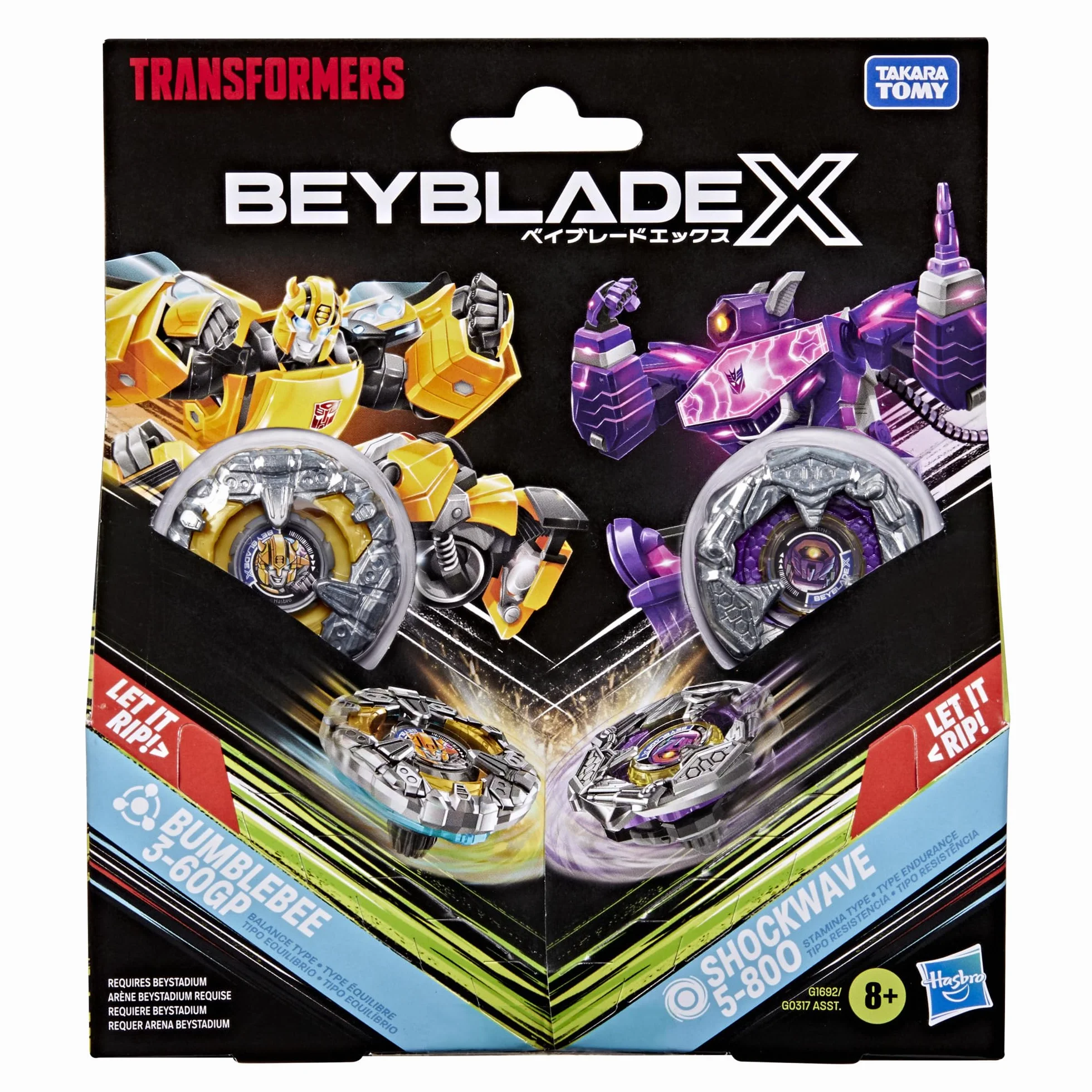 Colaboración Beyblade X and Transformers, Bumblebee 3-60GP vs. Shockwave 5-80O