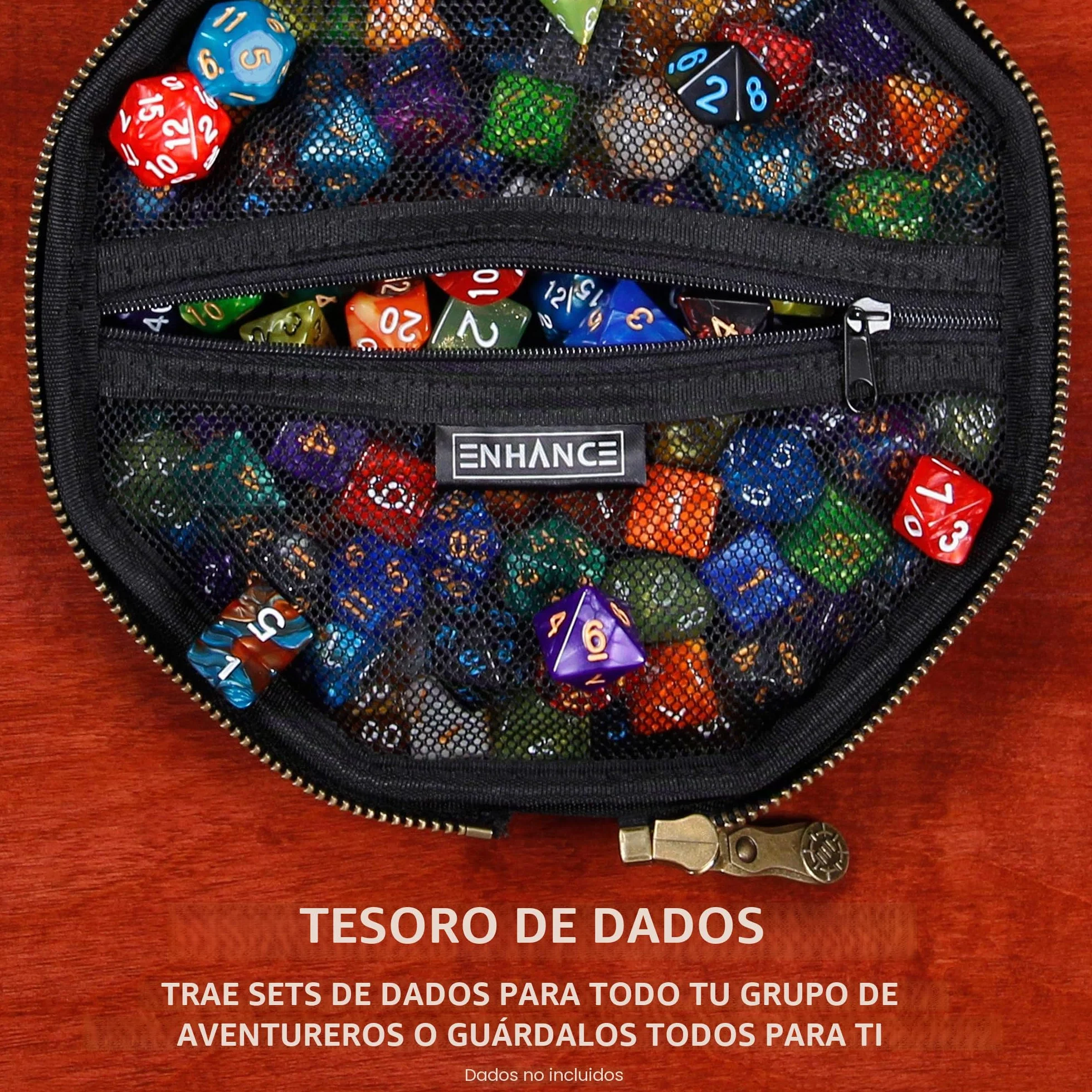 ENHANCE Caja de Dados para Juegos de Mesa - Contenedor de Almacenamiento para hasta 150 Dados RPG - Diseño Protector Resistente con Interior Suave