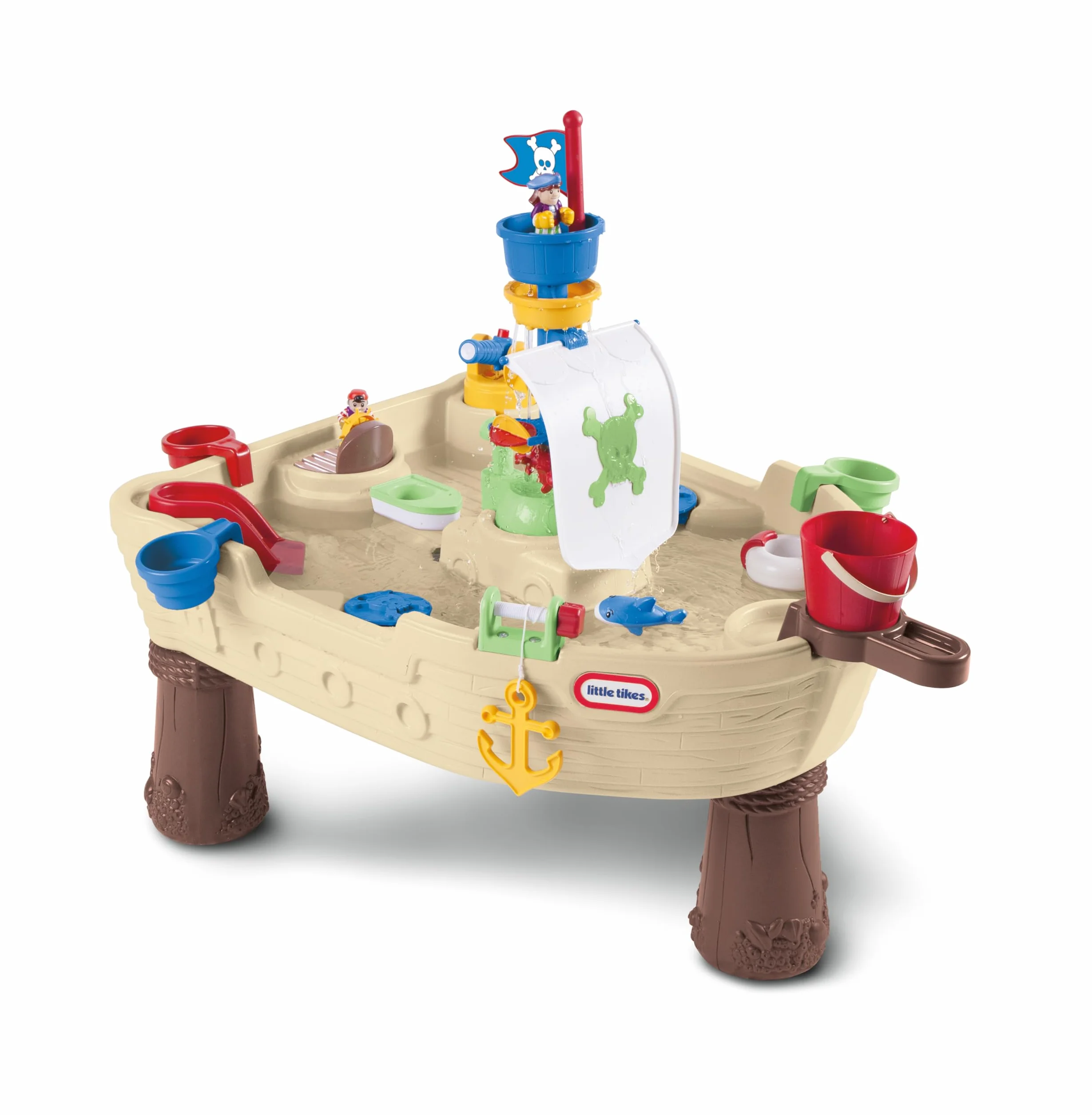 Little Tikes Anchors Away Pirate Ship - Mesa de Juego Acuática con Cañón, Spinner y Diversión con Salpicaduras, Fomenta el Juego Creativo, para Niños Entre 3 y 10 Años