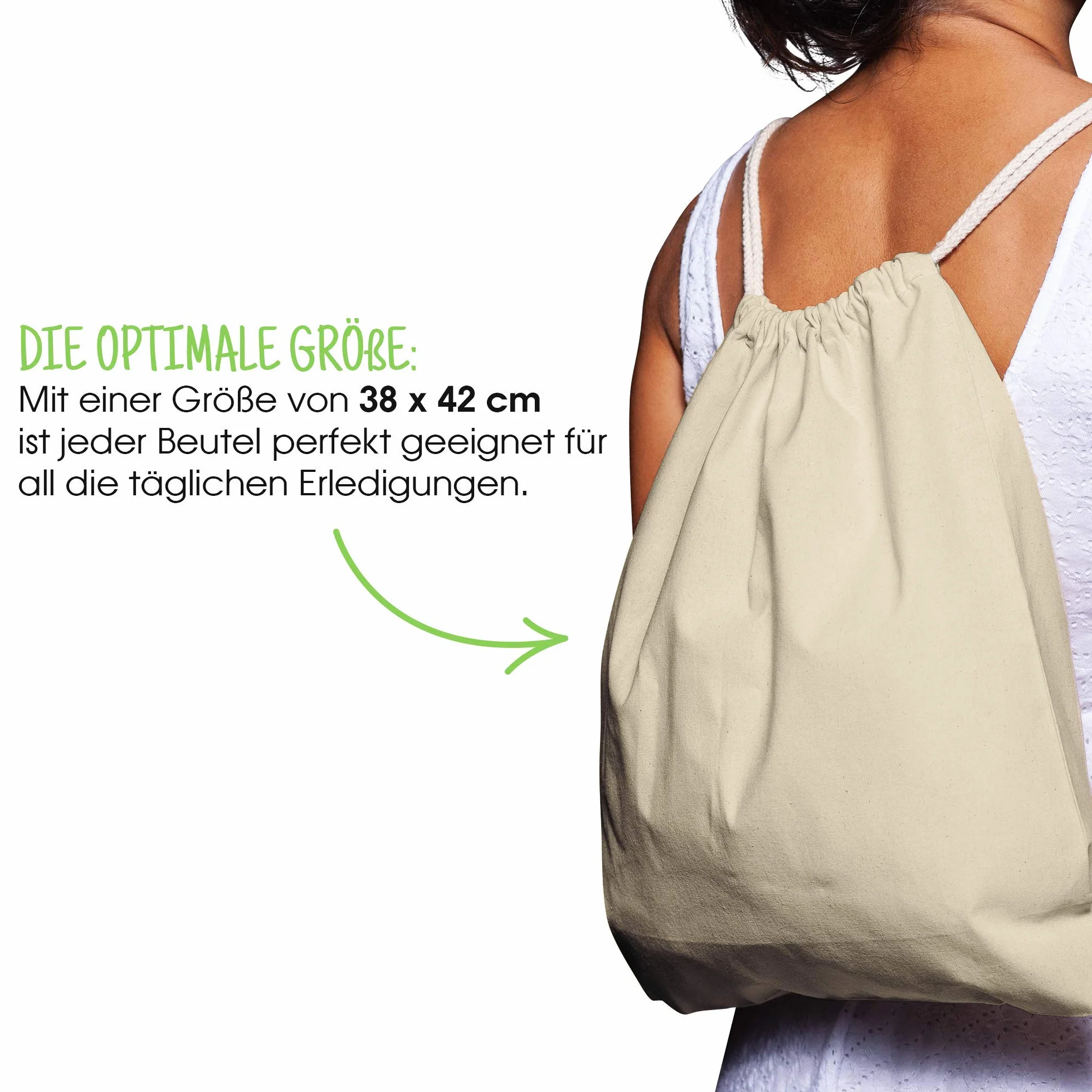 ELES VIDA Bolsa de Deporte de Algodón Certificado Oeko-Tex Bolsa de Cuerdas Gimnasia