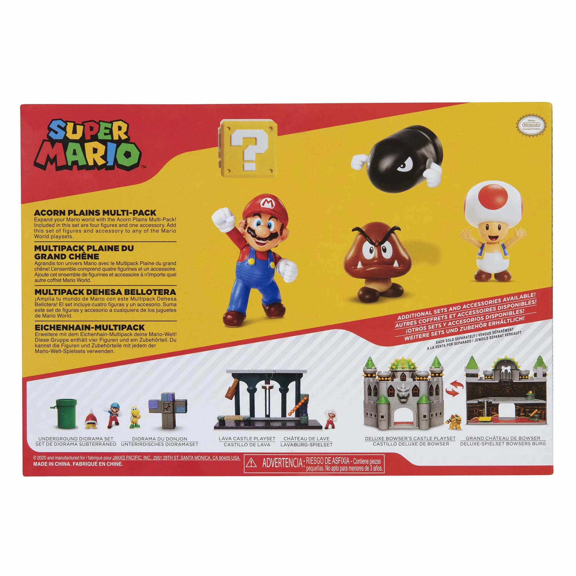 Super Mario - Diorama Multipack Dehesa Bellotera con 4 Figuras y 1 Accesorio. Con Mario, Toad, Goomba, Bill Bala -Juguete para niños 3 años +